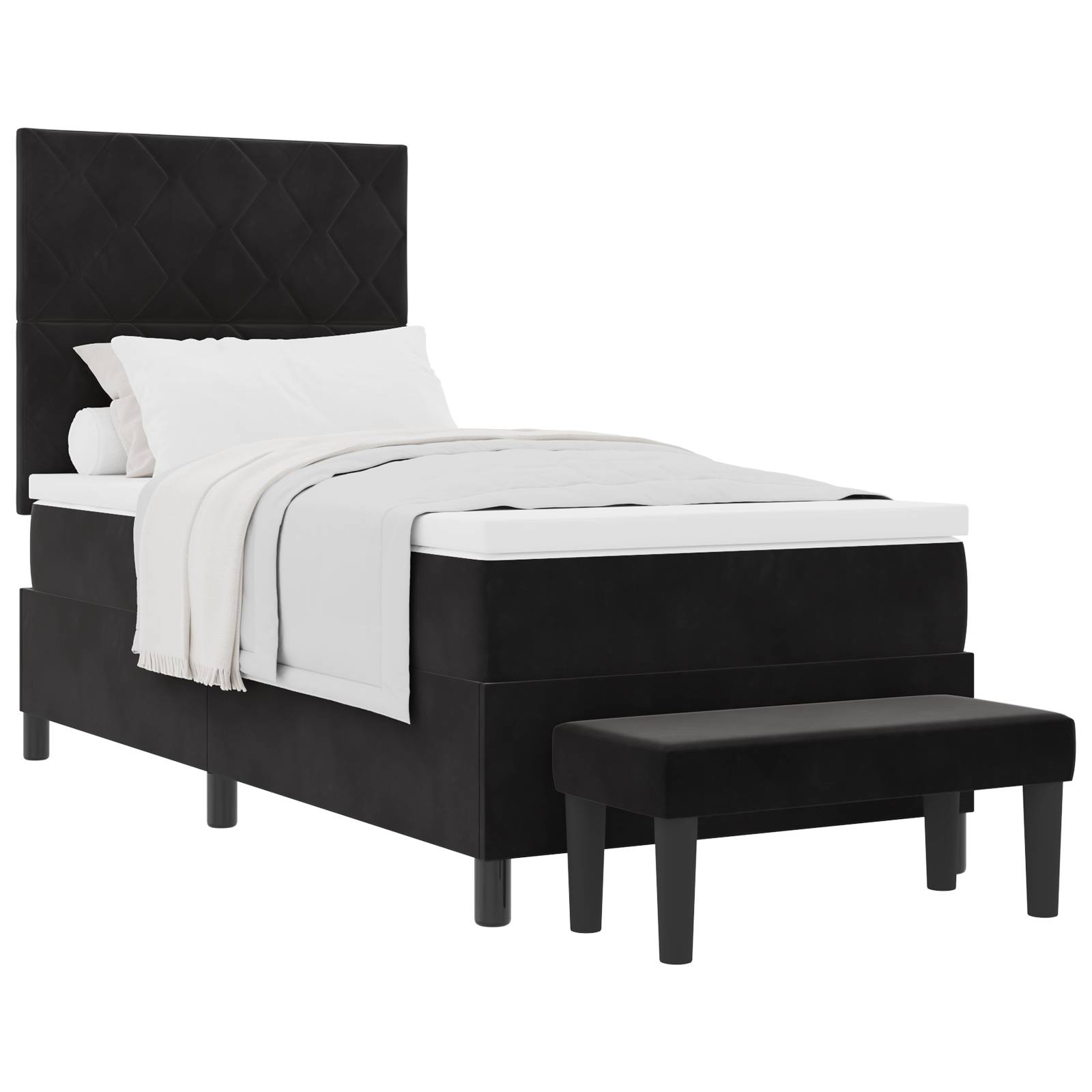 vidaXL Boxspringbett mit Matratze & Bank Schwarz 90x190 cm Samt