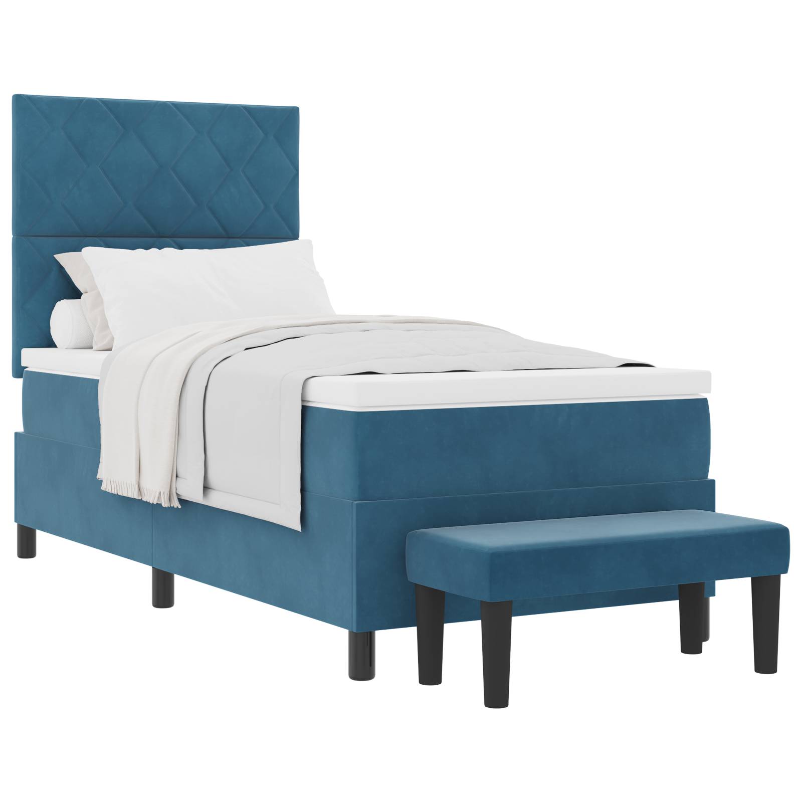 vidaXL Boxspringbett mit Matratze & Bank Dunkelblau 100x200 cm Samt