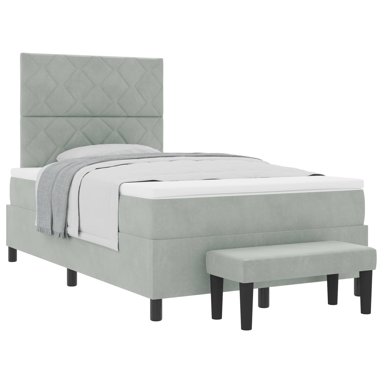 vidaXL Boxspringbett mit Matratze & Bank Hellgrau 120x190 cm Samt