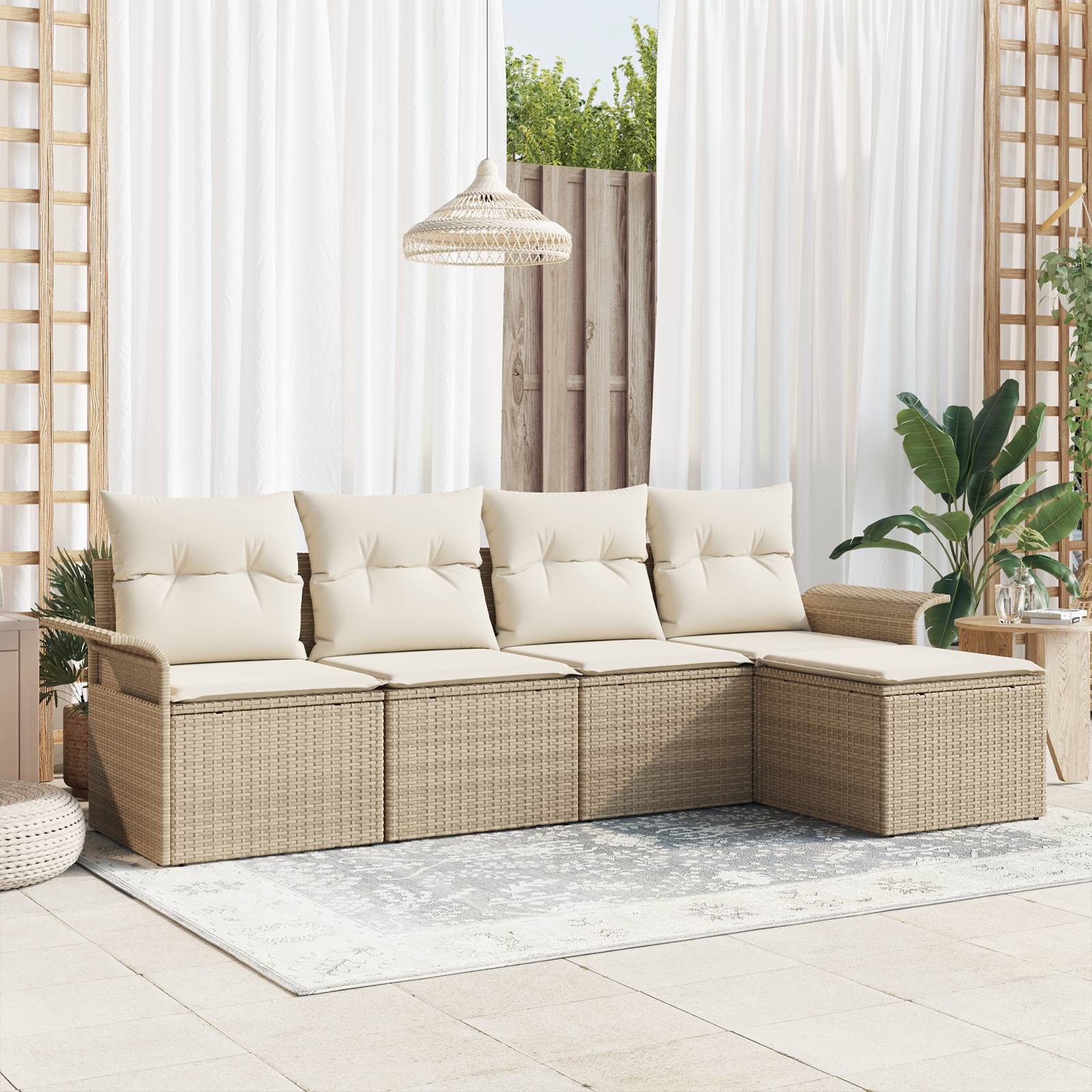 vidaXL 5-tlg. Garten-Sofagarnitur mit Kissen Beige Poly Rattan
