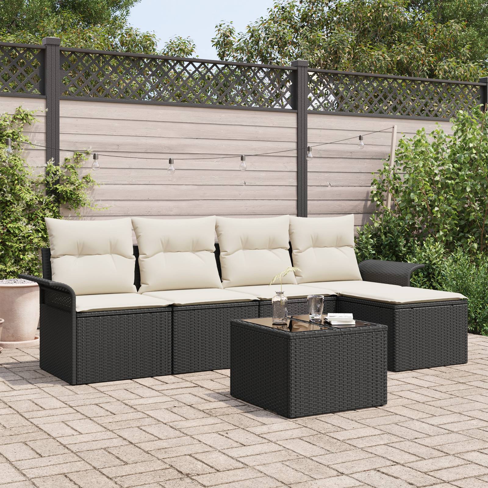 vidaXL 5-tlg. Garten-Sofagarnitur mit Kissen Braun Poly Rattan