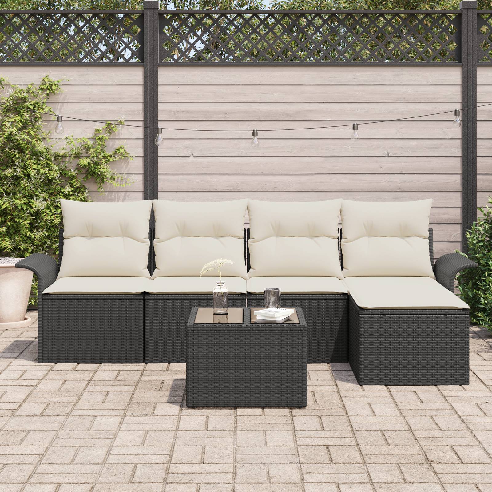 vidaXL 5-tlg. Garten-Sofagarnitur mit Kissen Braun Poly Rattan