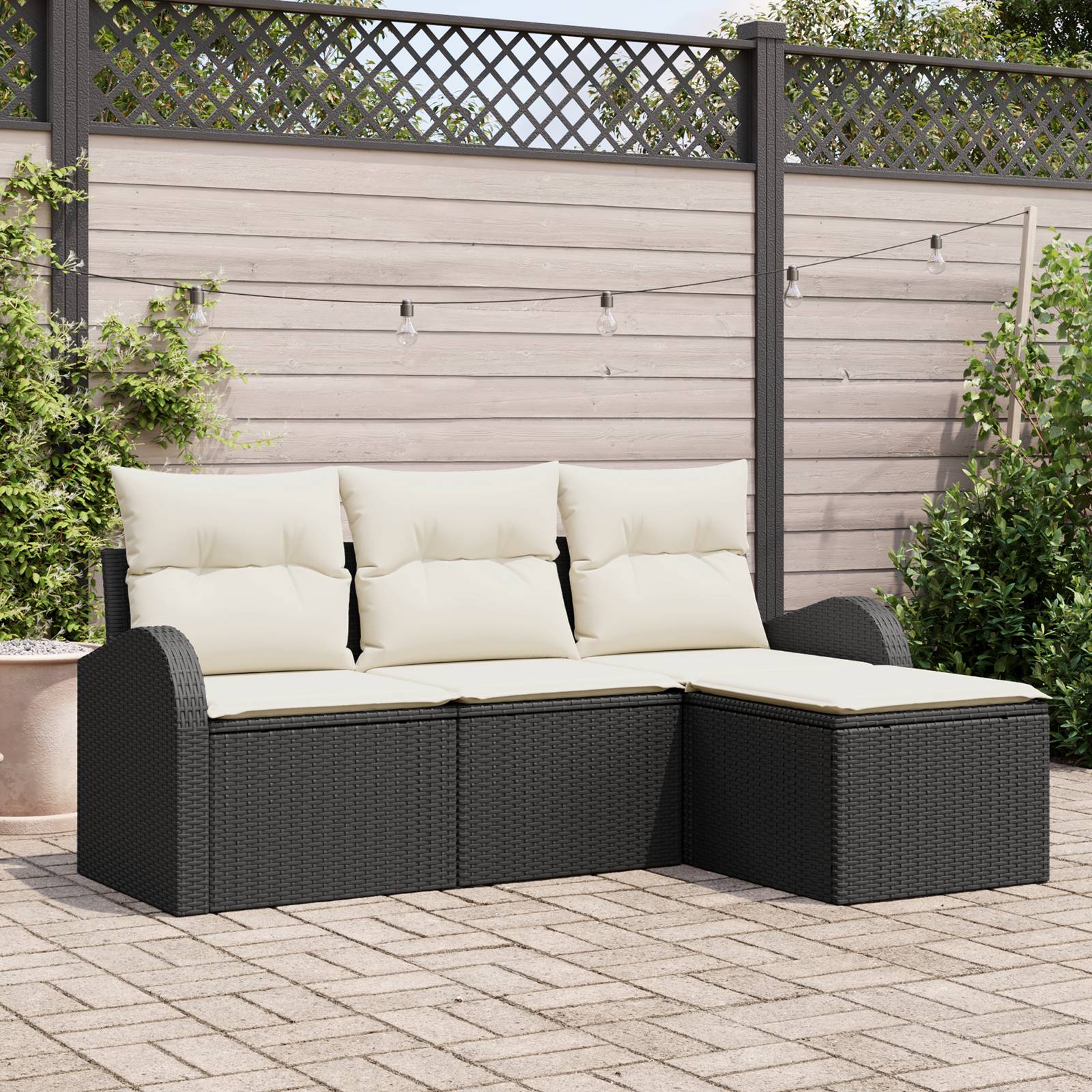 vidaXL 4-teiliges Garten Sofa Set mit Kissen Schwarz Poly Rattan