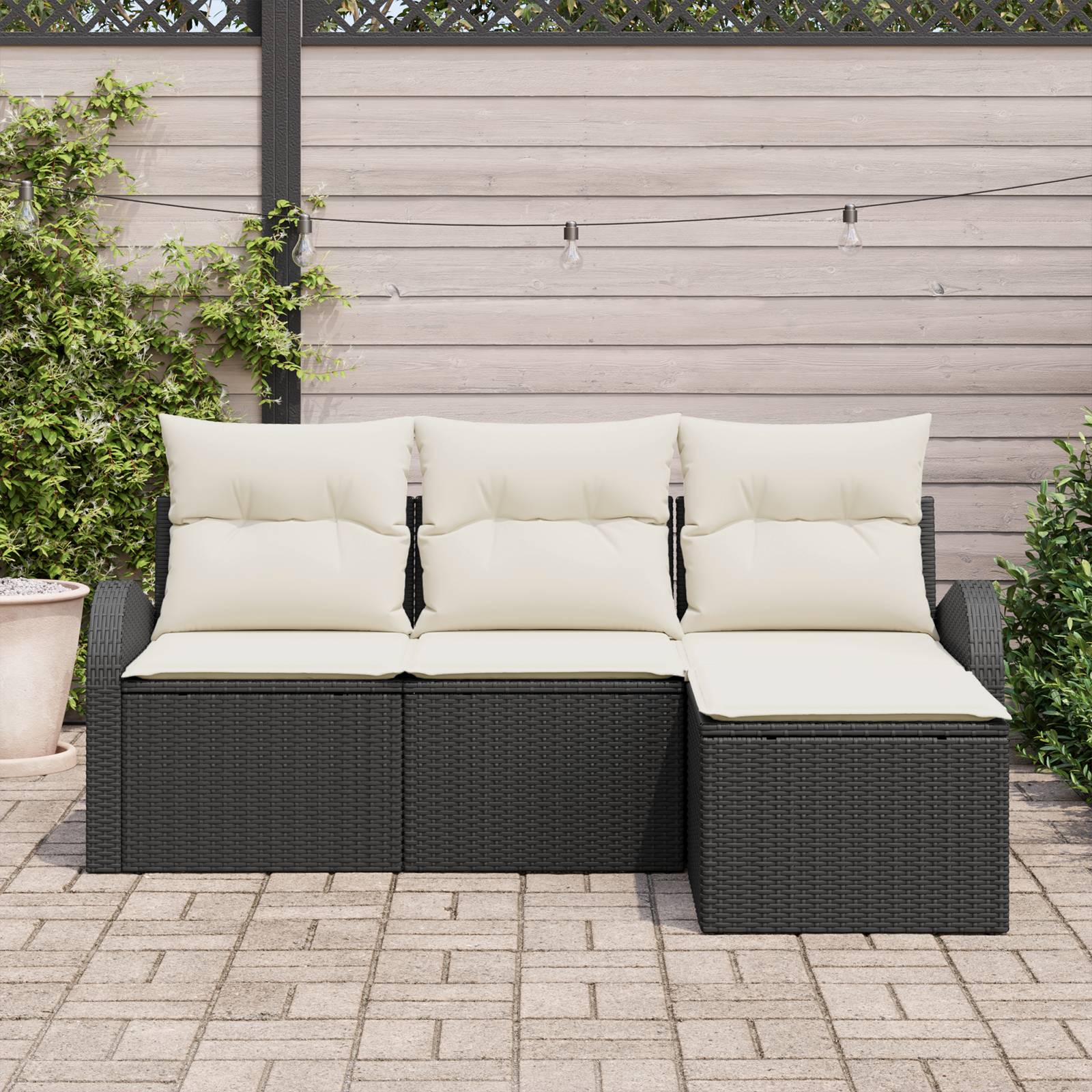 vidaXL 4-teiliges Garten Sofa Set mit Kissen Schwarz Poly Rattan
