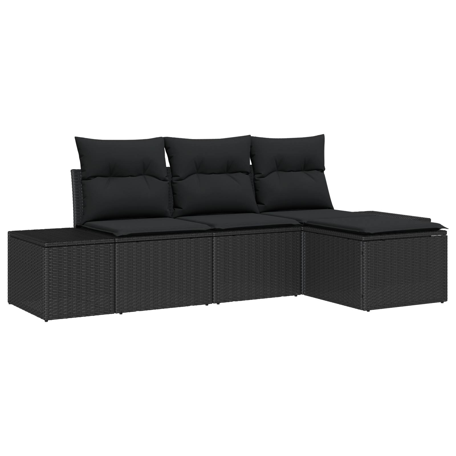 vidaXL 4-tlg. Garten-Sofagarnitur mit Kissen Schwarz Poly Rattan