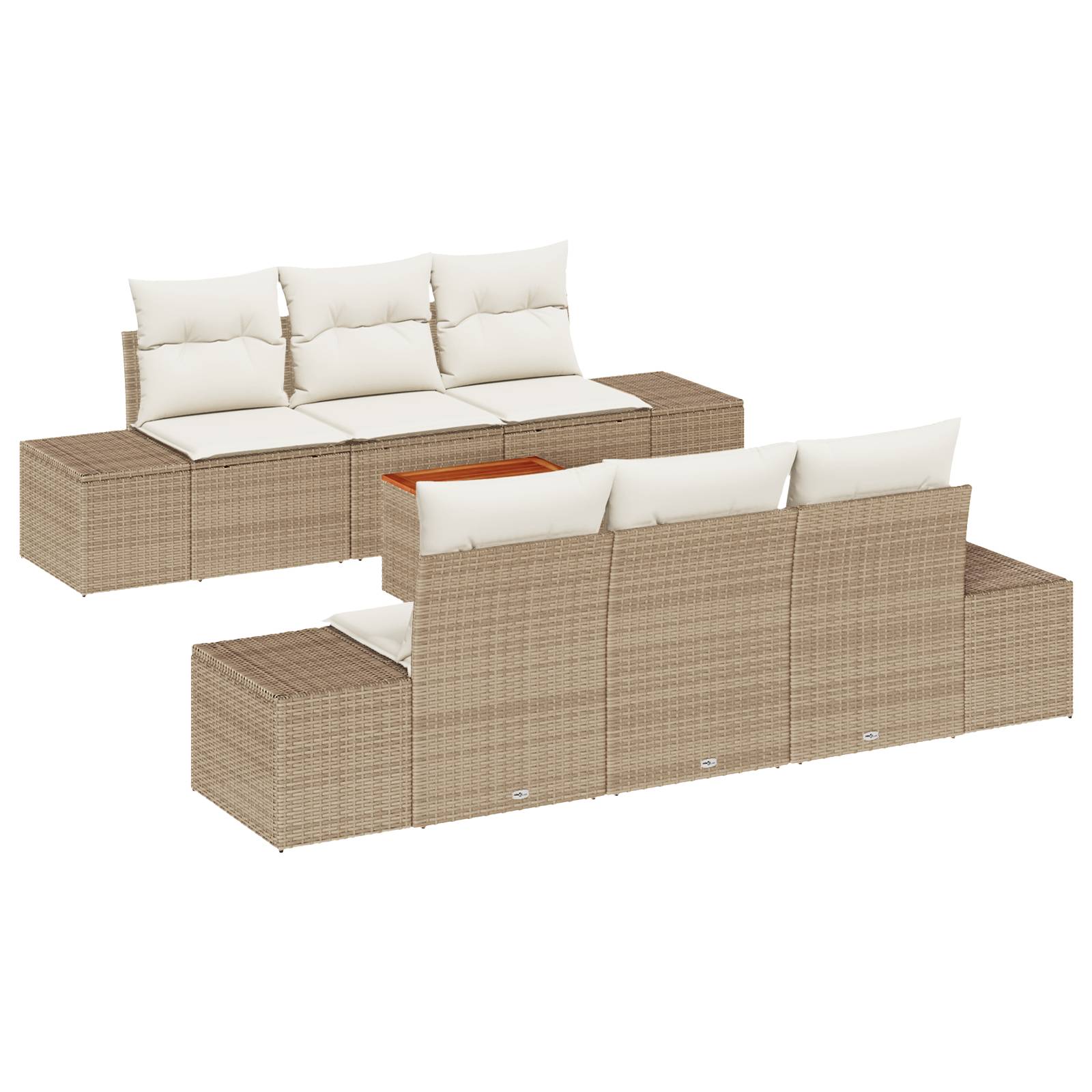 vidaXL 7-tlg. Garten-Sofagarnitur mit Kissen Beige Poly Rattan