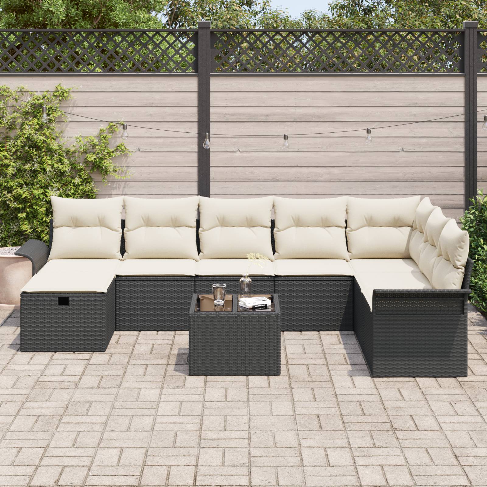 vidaXL 9-tlg. Garten-Sofagarnitur mit Kissen Schwarz Poly Rattan
