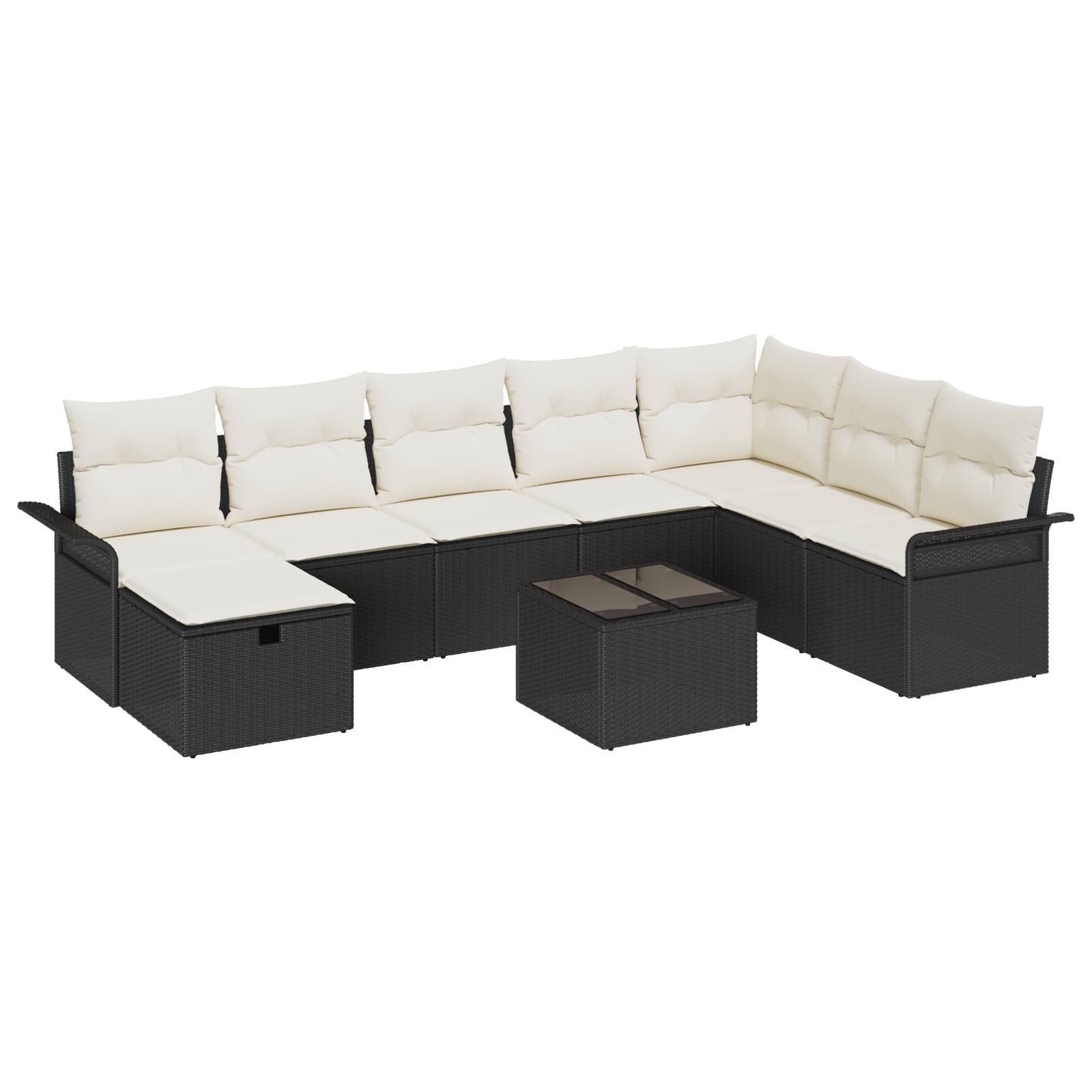 vidaXL 9-tlg. Garten-Sofagarnitur mit Kissen Schwarz Poly Rattan