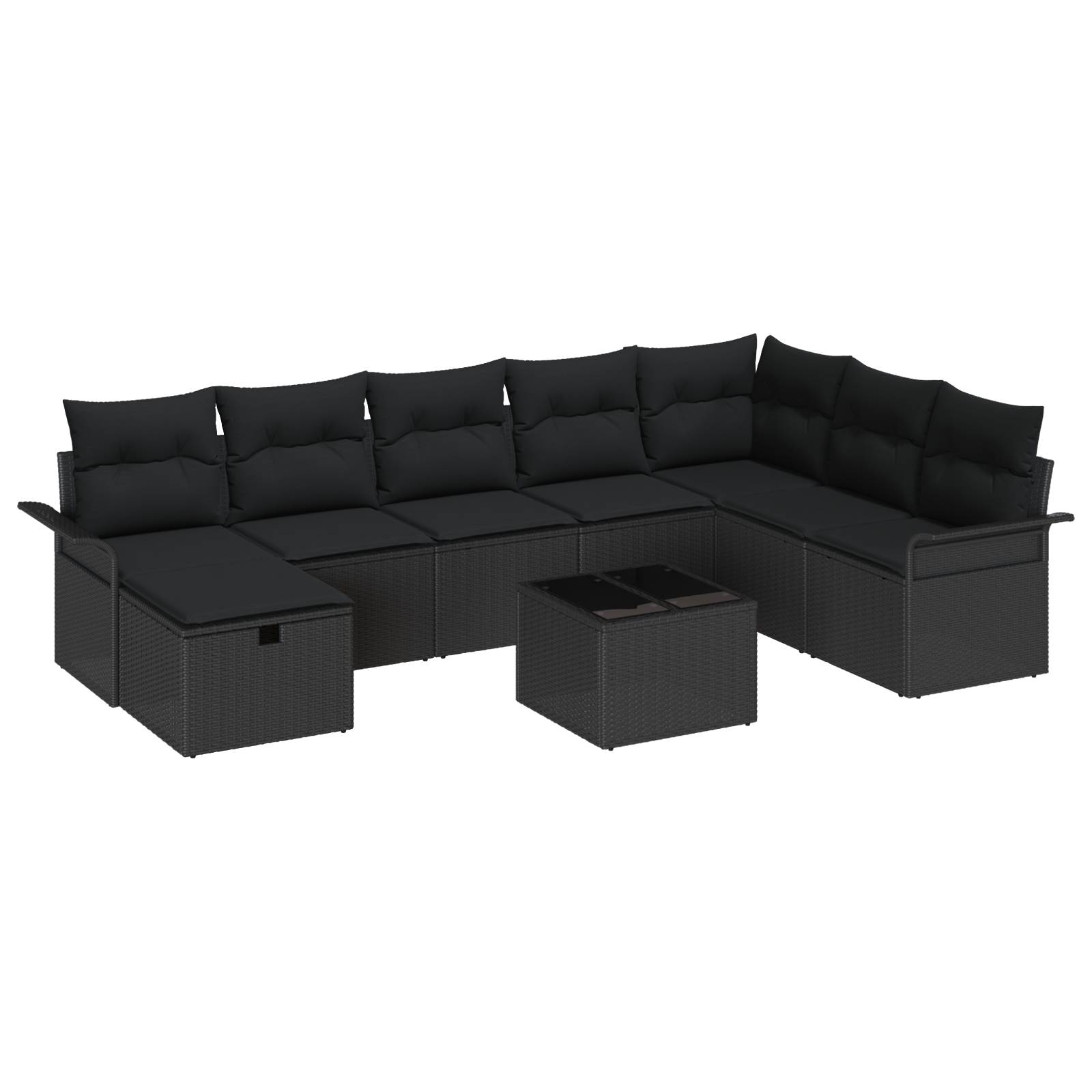 vidaXL 9-tlg. Garten-Sofagarnitur mit Kissen Schwarz Poly Rattan