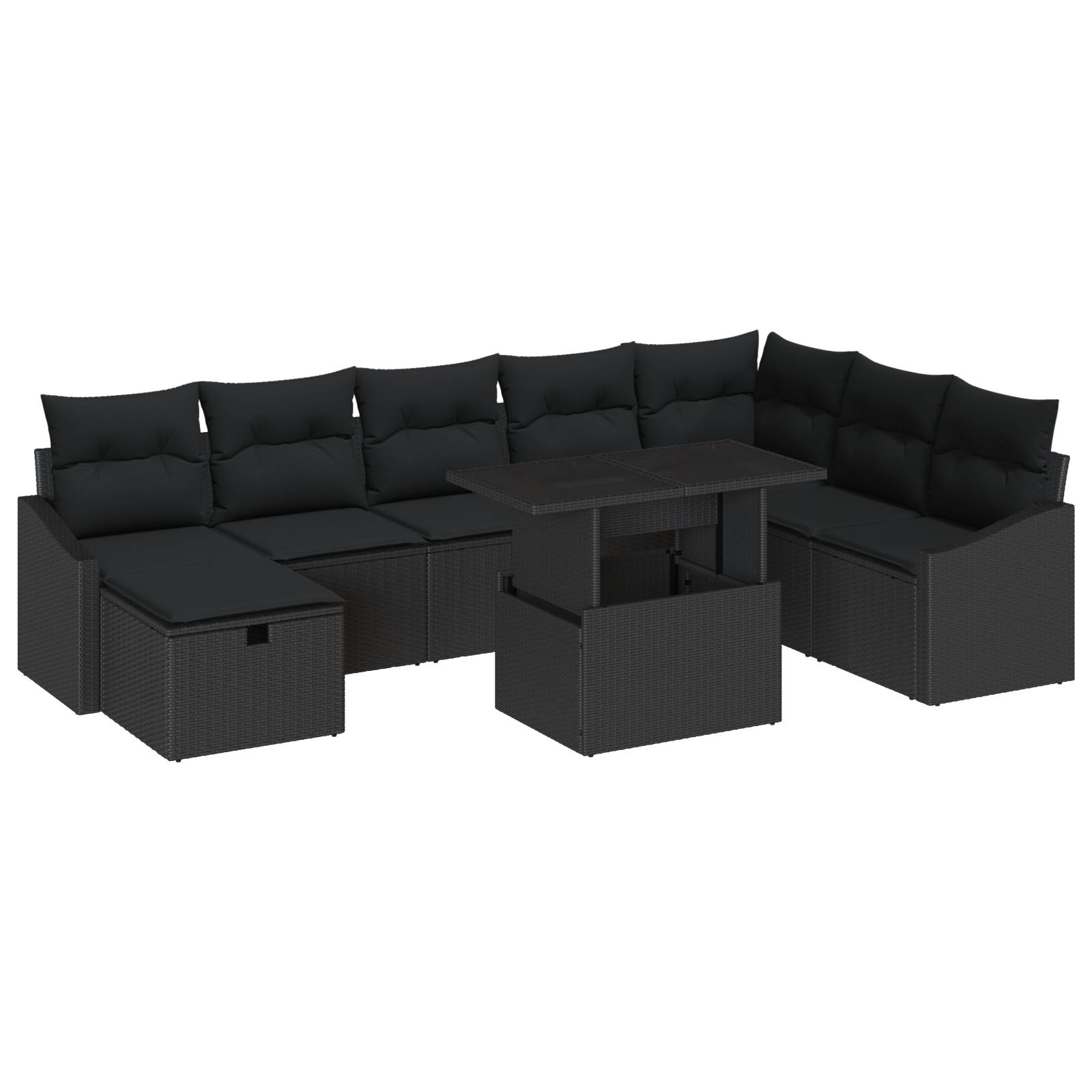 vidaXL 9-tlg. Garten-Sofagarnitur mit Kissen Schwarz Poly Rattan