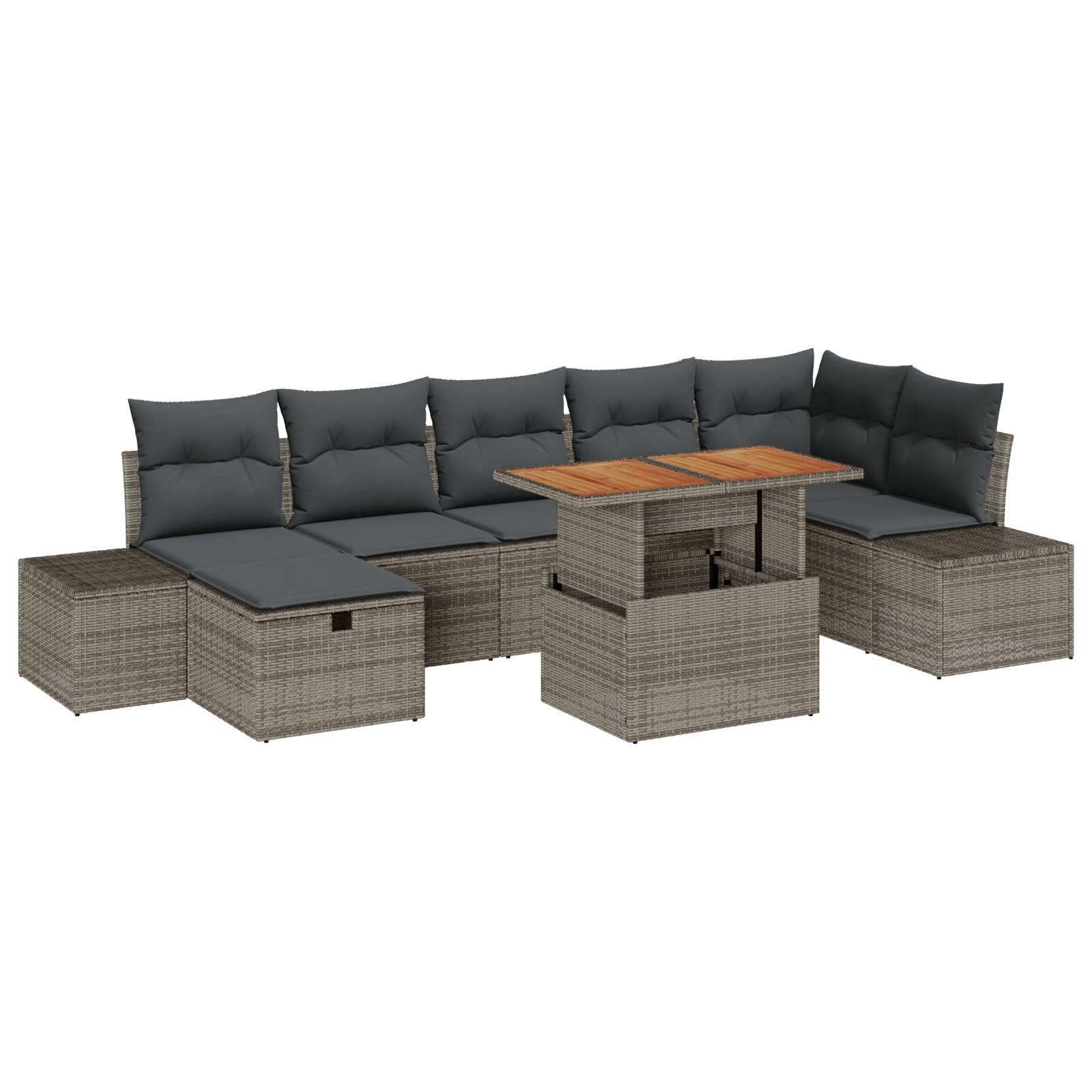 vidaXL 8-tlg. Garten-Essgruppe mit Kissen Grau Poly Rattan Akazie