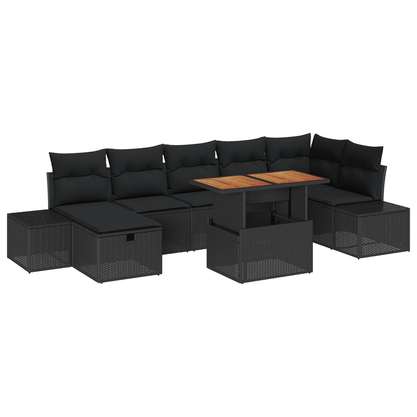 vidaXL 8-tlg. Garten-Essgruppe mit Kissen Schwarz Poly Rattan Akazie