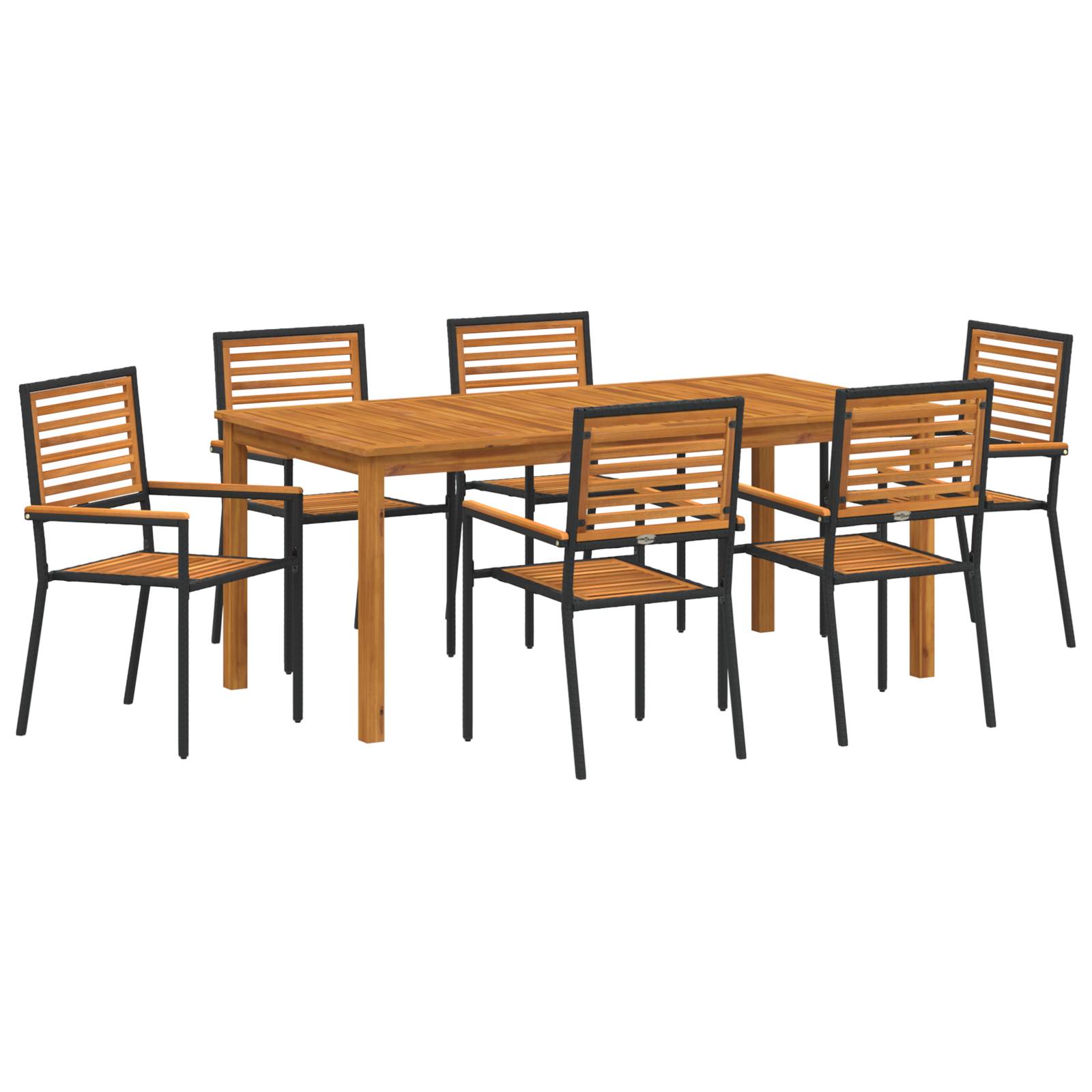 vidaXL 7-teiliges Garten Dining Set Schwarz Poly Rattan Akazie