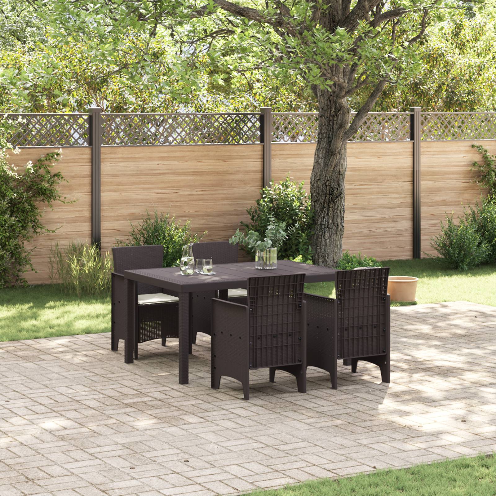 vidaXL 5-teiliges Garten Esszimmer Set mit Kissen Braun Poly Rattan