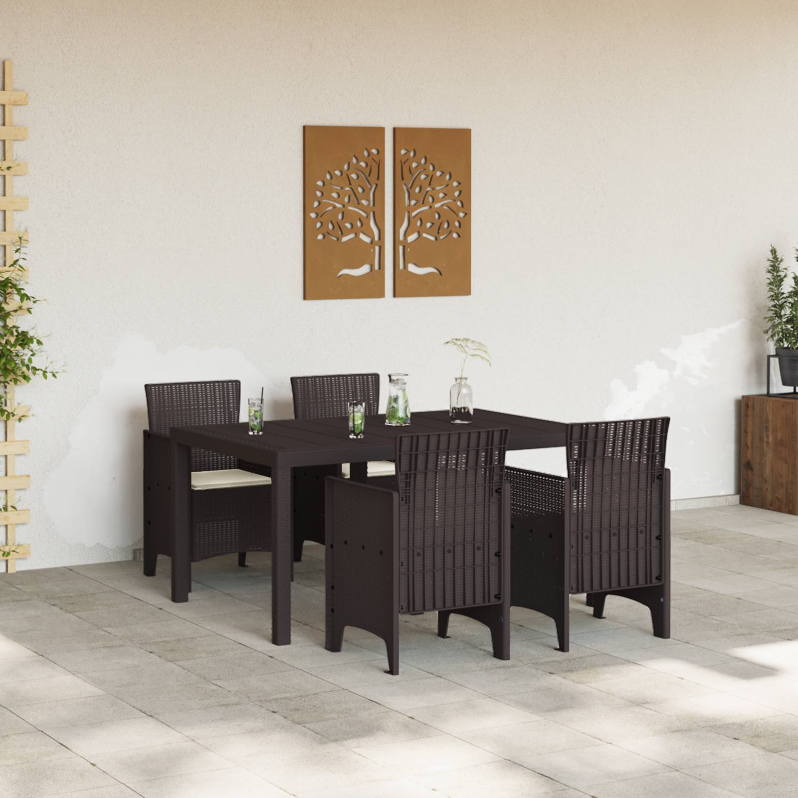 vidaXL 5-teiliges Garten Esszimmer Set mit Kissen Braun Poly Rattan