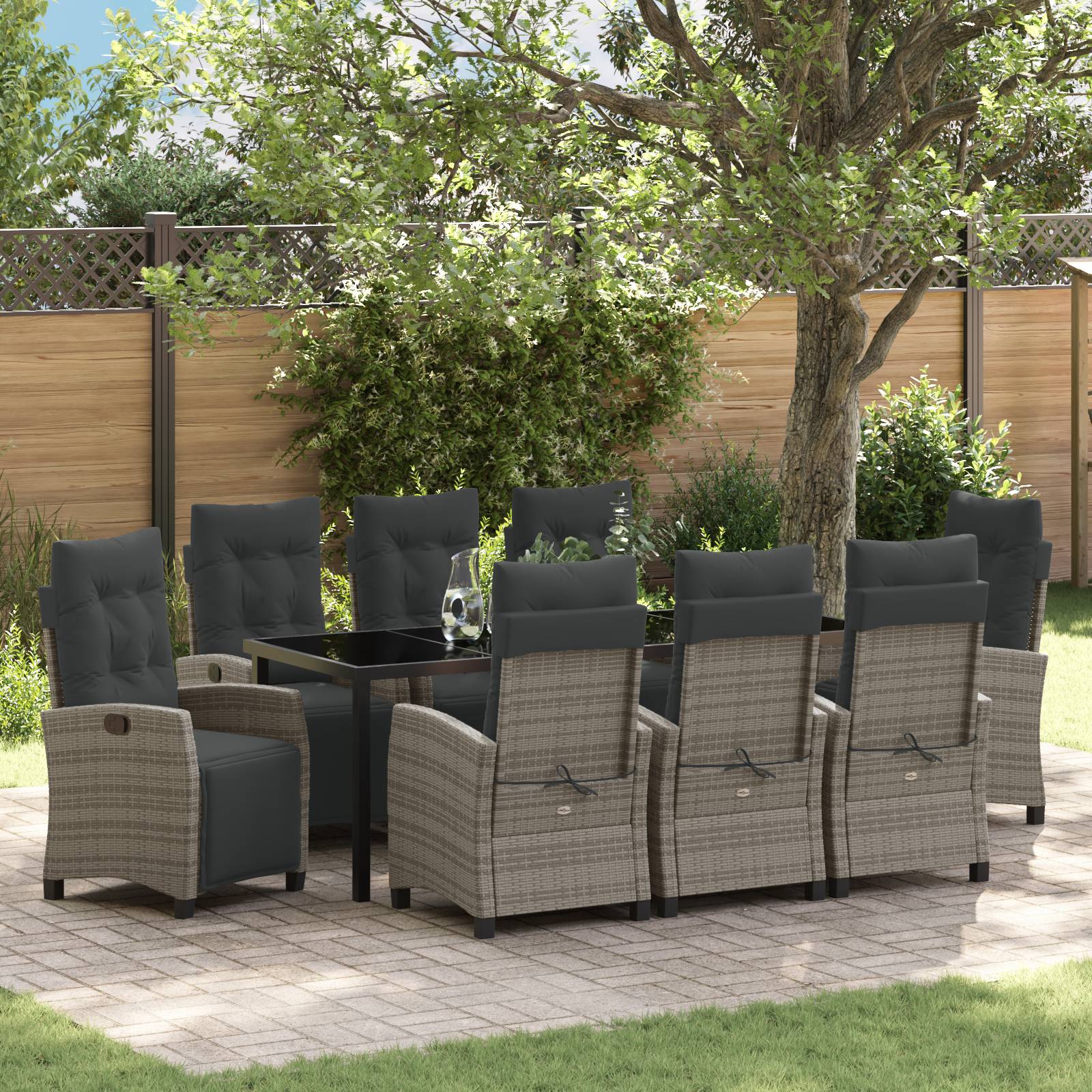 vidaXL 9-tlg. Garten-Essgruppe Grau Poly Rattan