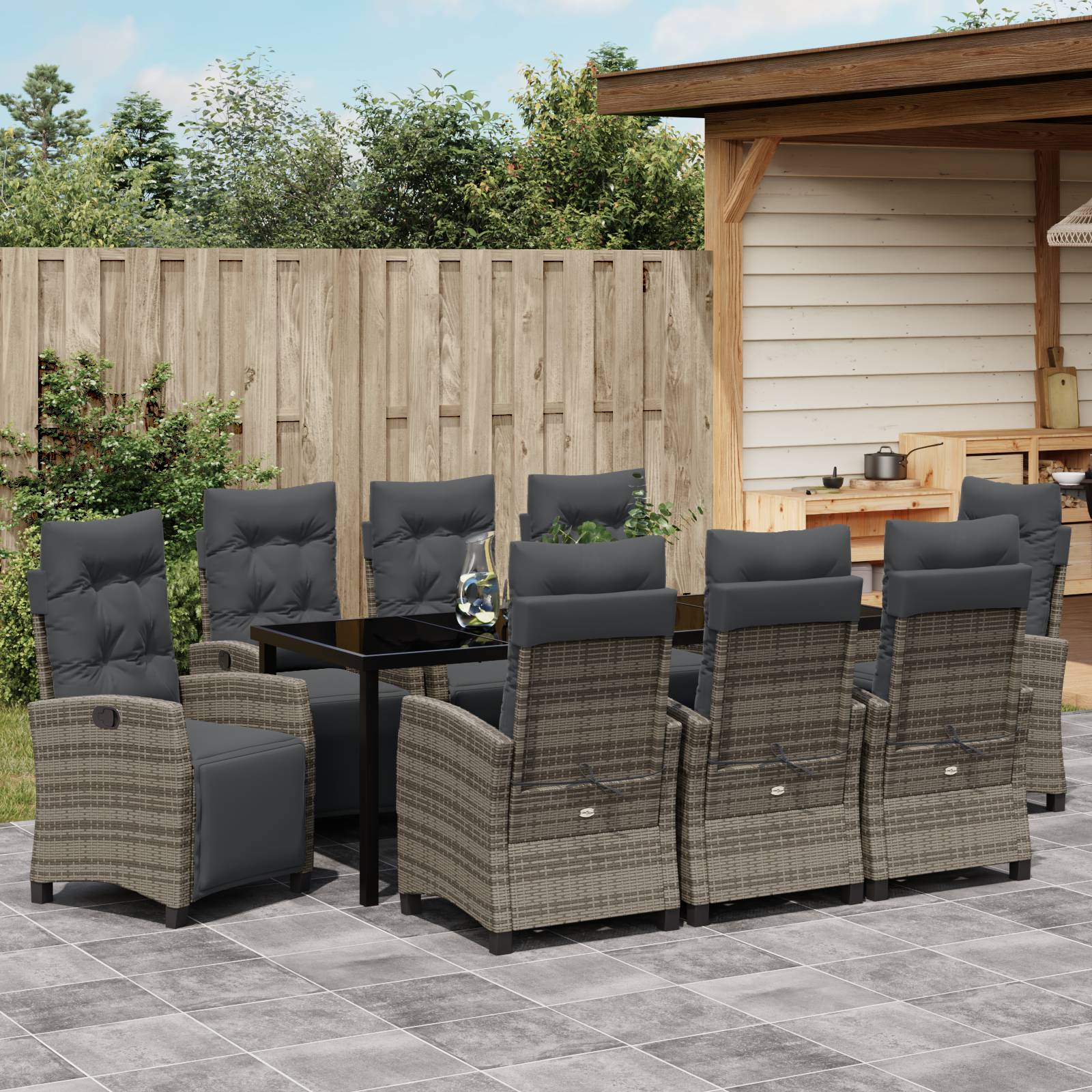 vidaXL 9-tlg. Garten-Essgruppe Grau Poly Rattan