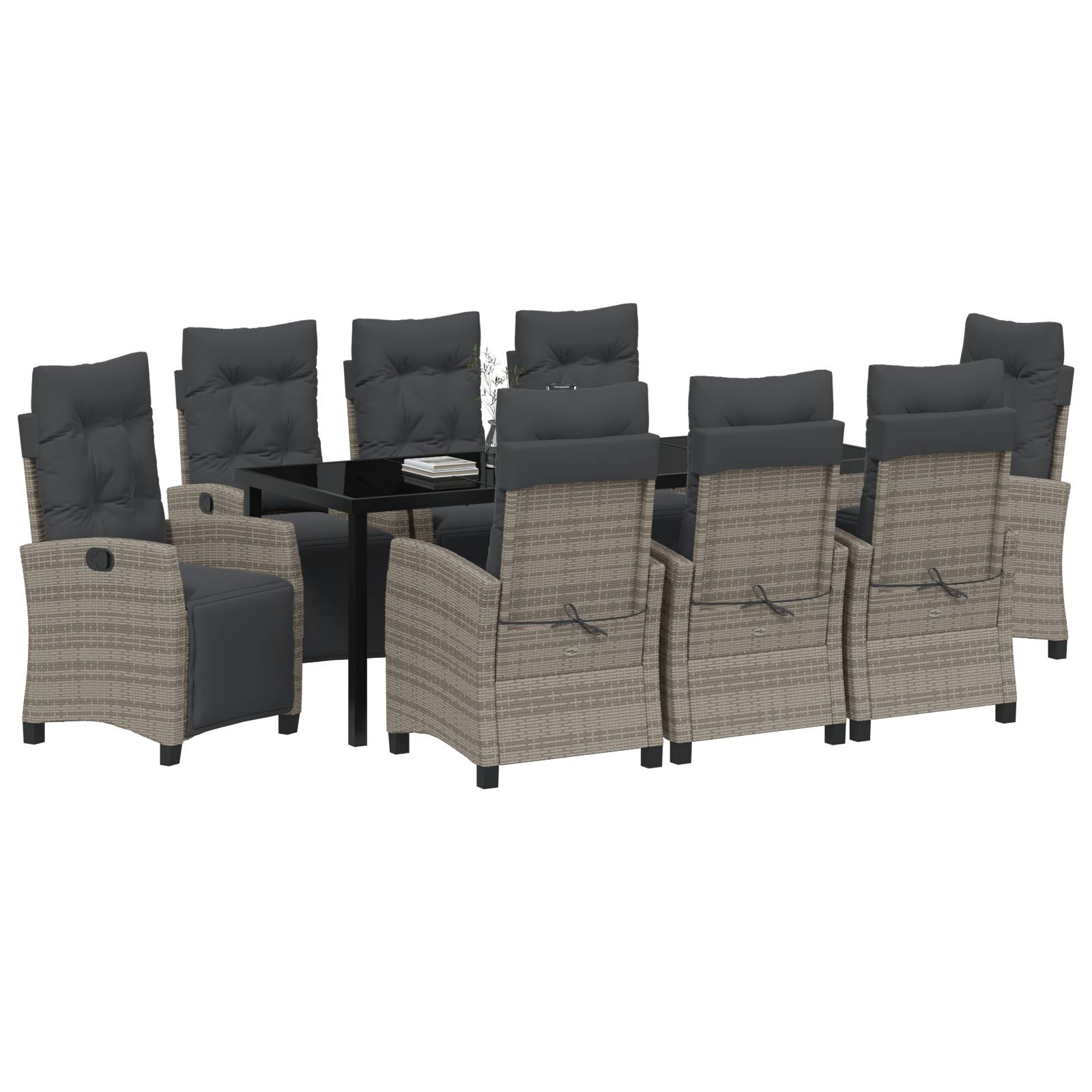 vidaXL 9-tlg. Garten-Essgruppe Grau Poly Rattan