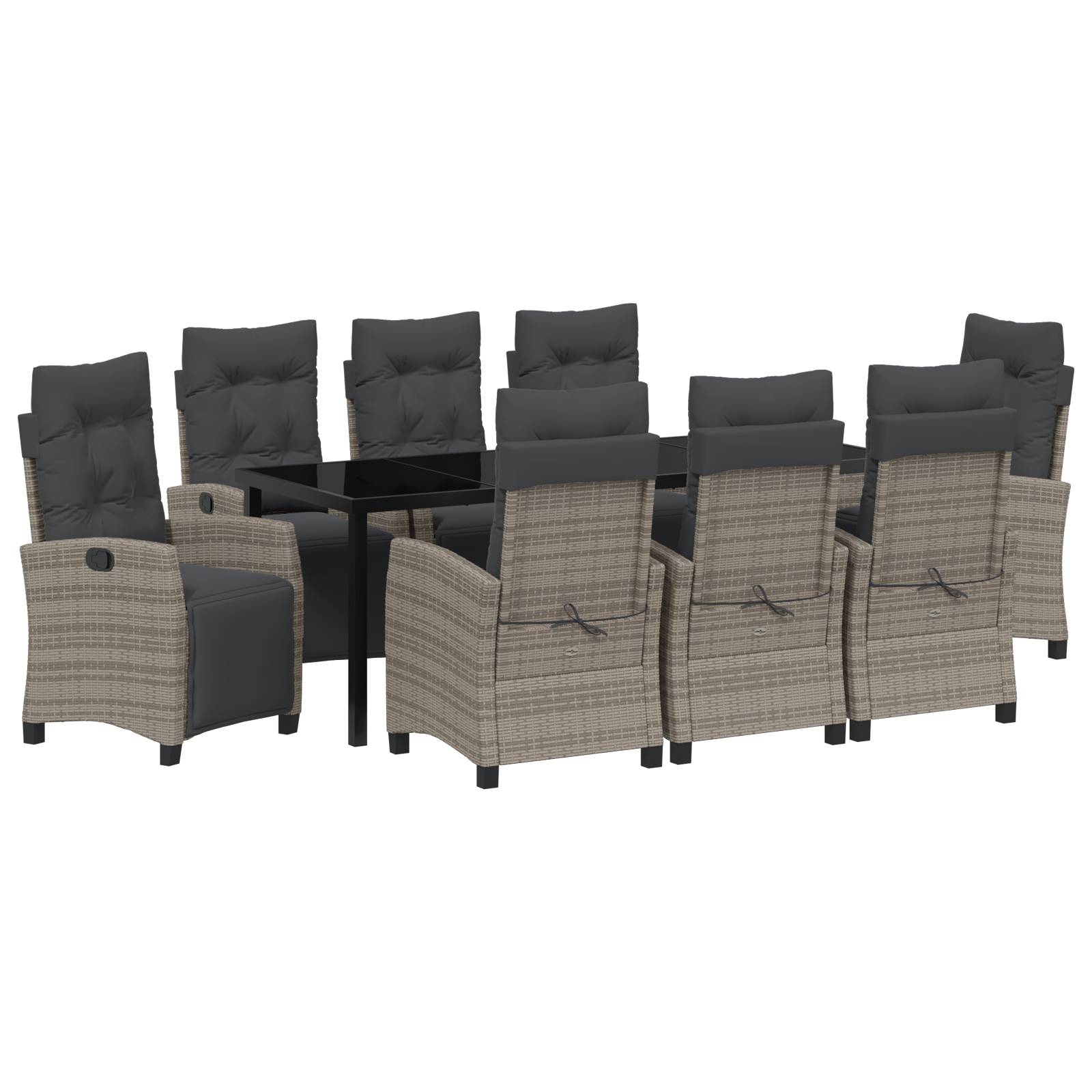 vidaXL 9-tlg. Garten-Essgruppe Grau Poly Rattan