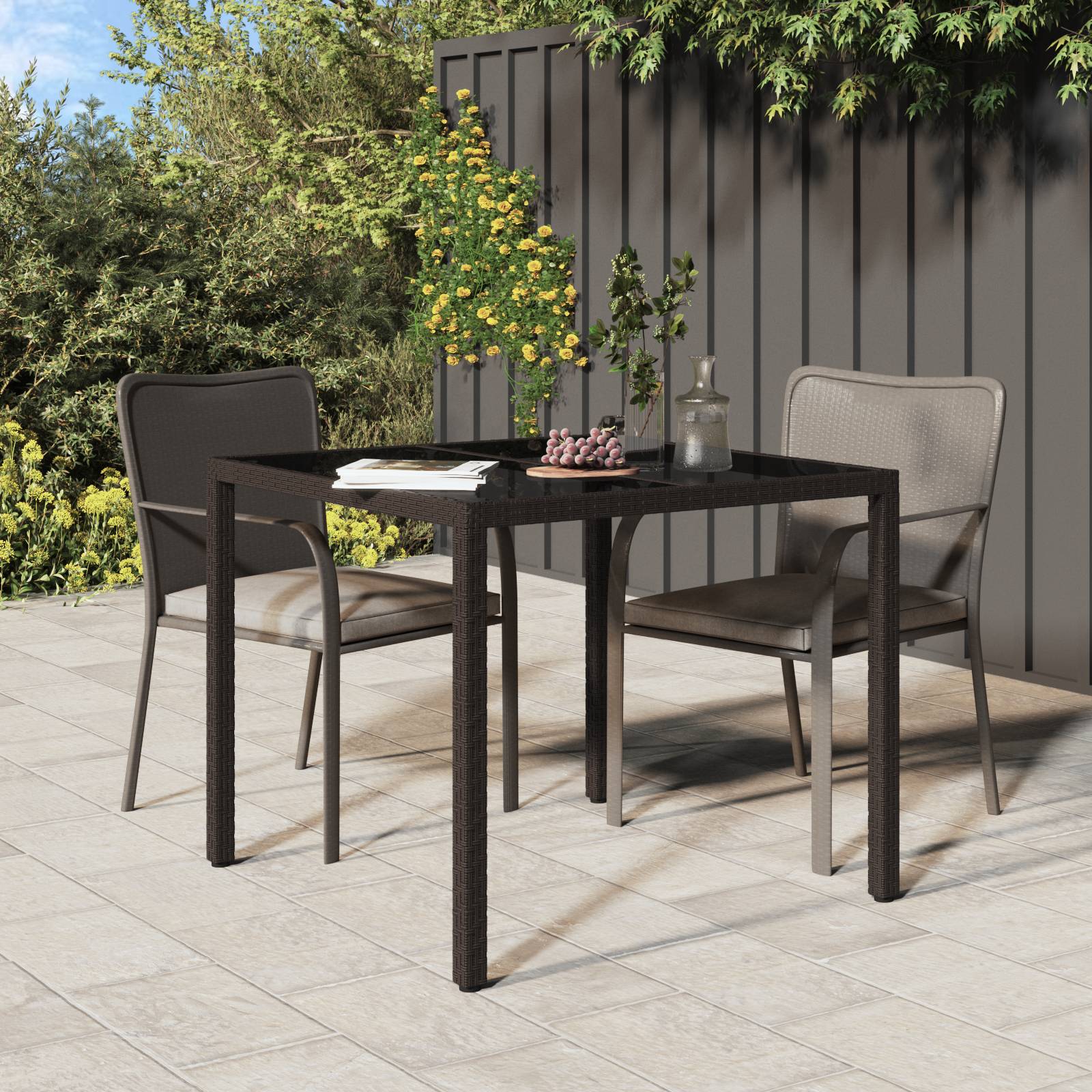 vidaXL Gartentisch Braun 90x90x75 cm Poly-Rattan