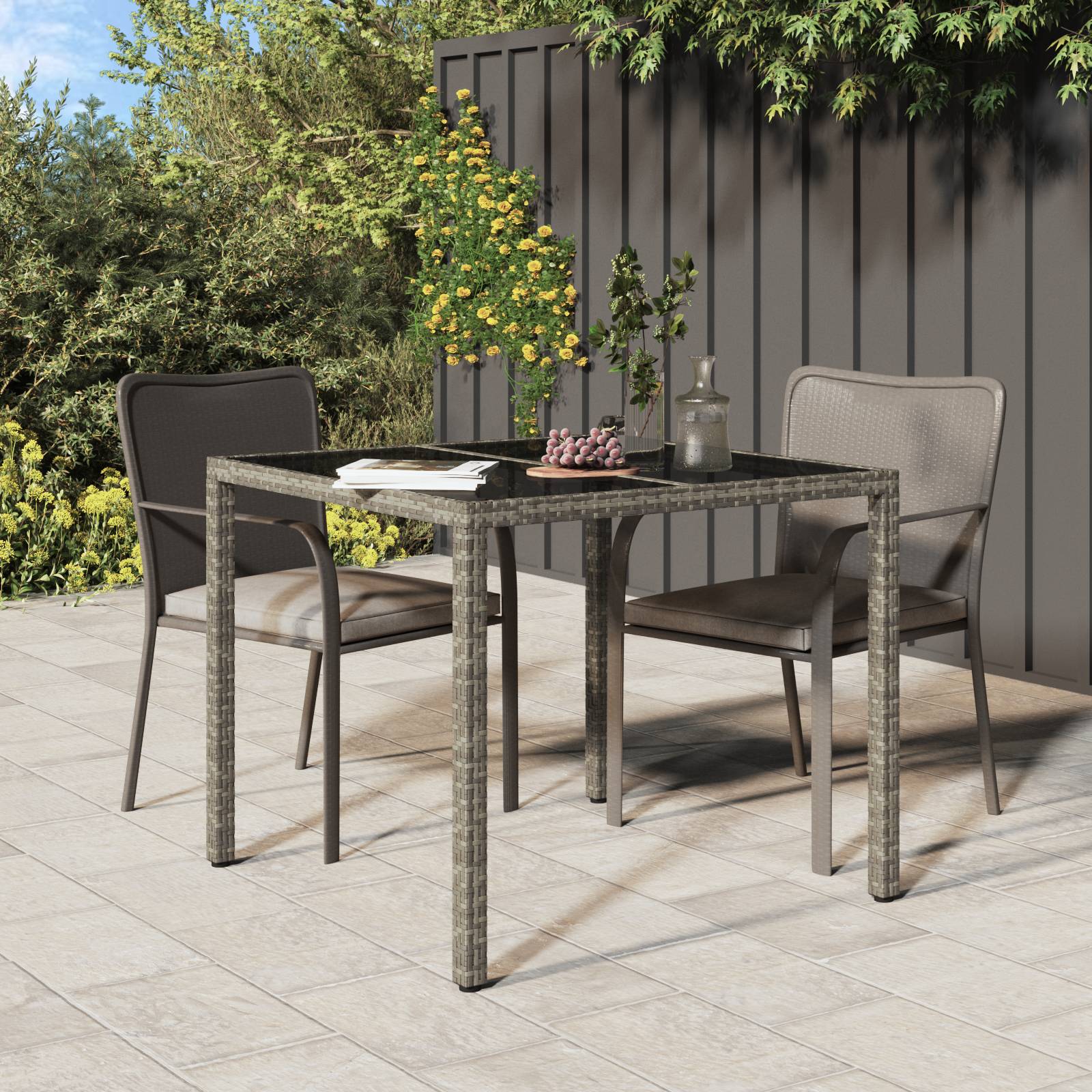 vidaXL Gartentisch Grau 90x90x75 cm Poly-Rattan
