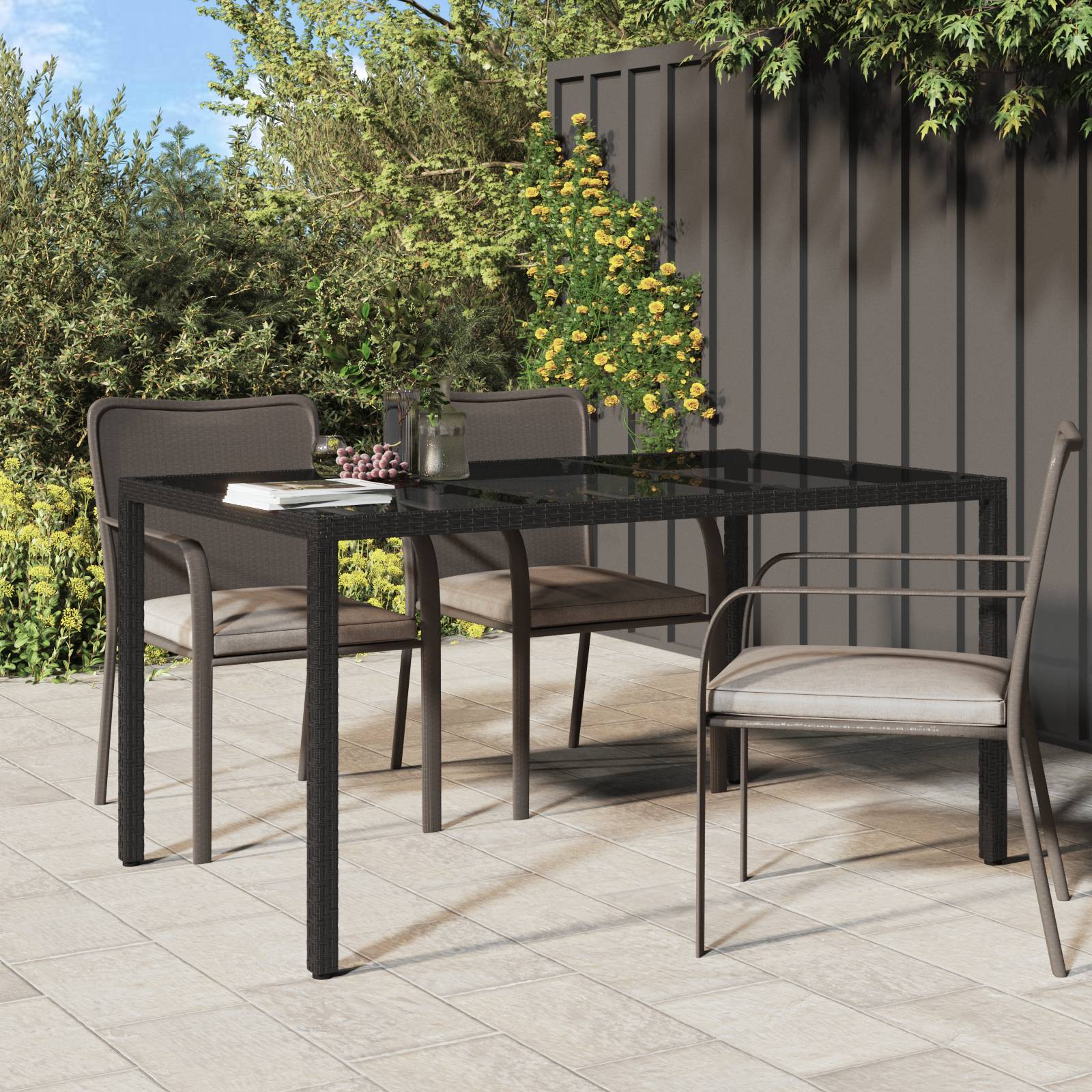 vidaXL Gartentisch Schwarz 150x90x75 cm Poly-Rattan