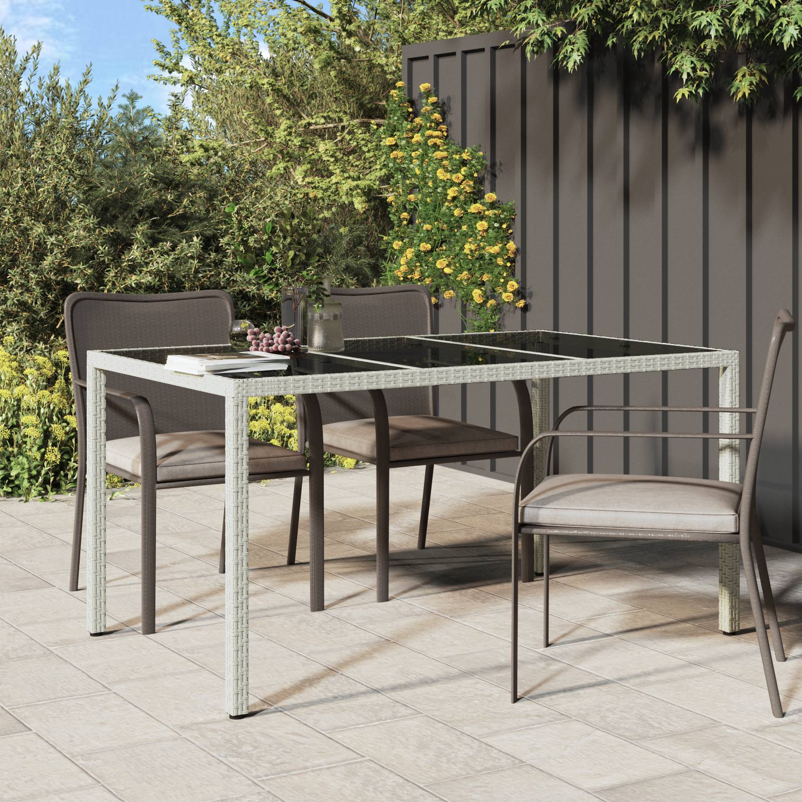 vidaXL Gartentisch Weiß 150x90x75 cm Poly-Rattan