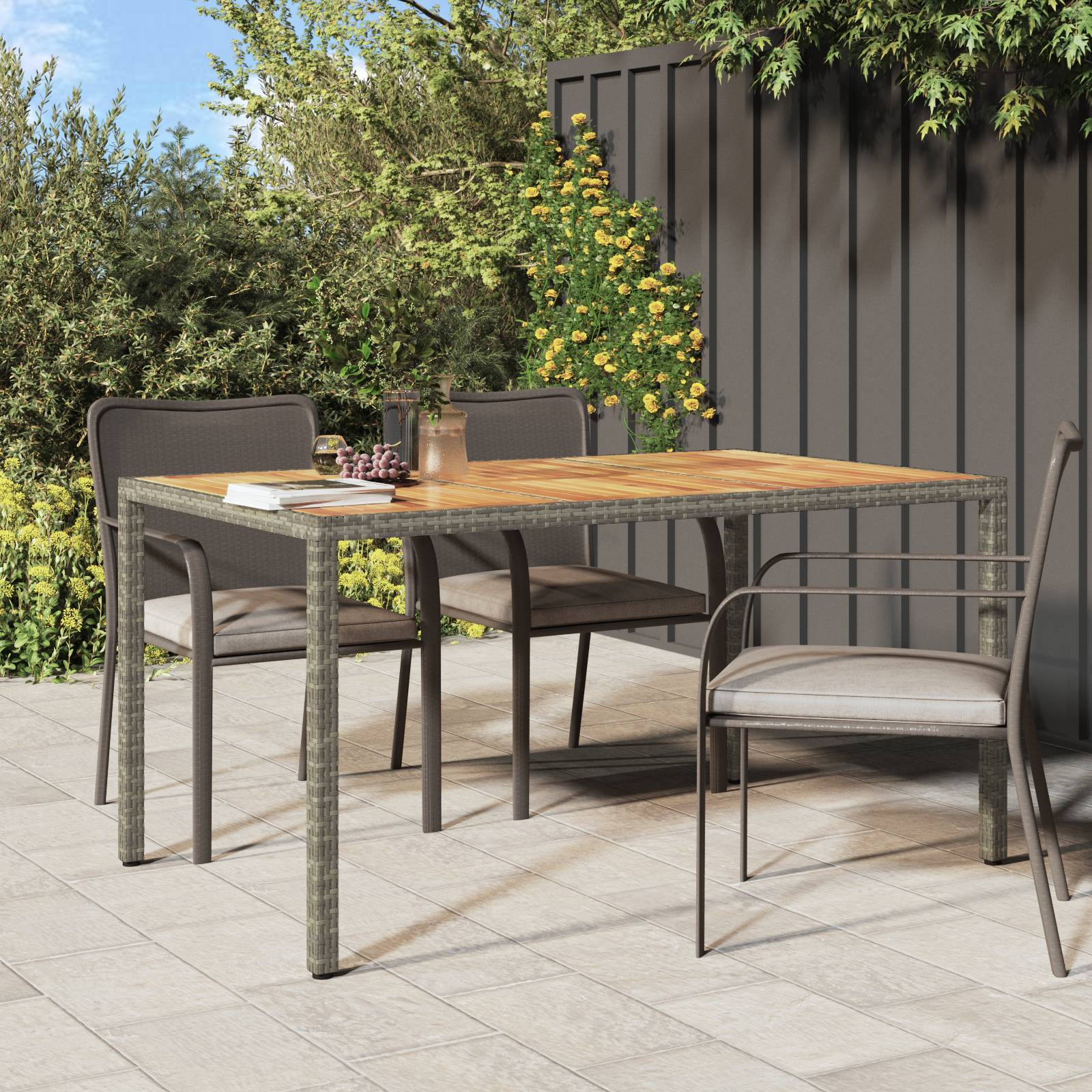 vidaXL Gartentisch Grau 150x90x75 cm Poly-Rattan