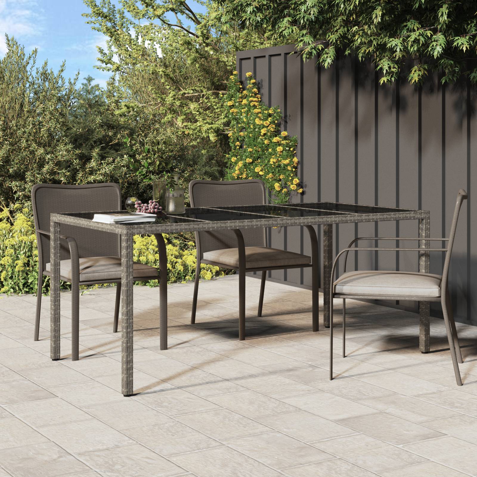 vidaXL Gartentisch Grau 190x90x75 cm Poly-Rattan
