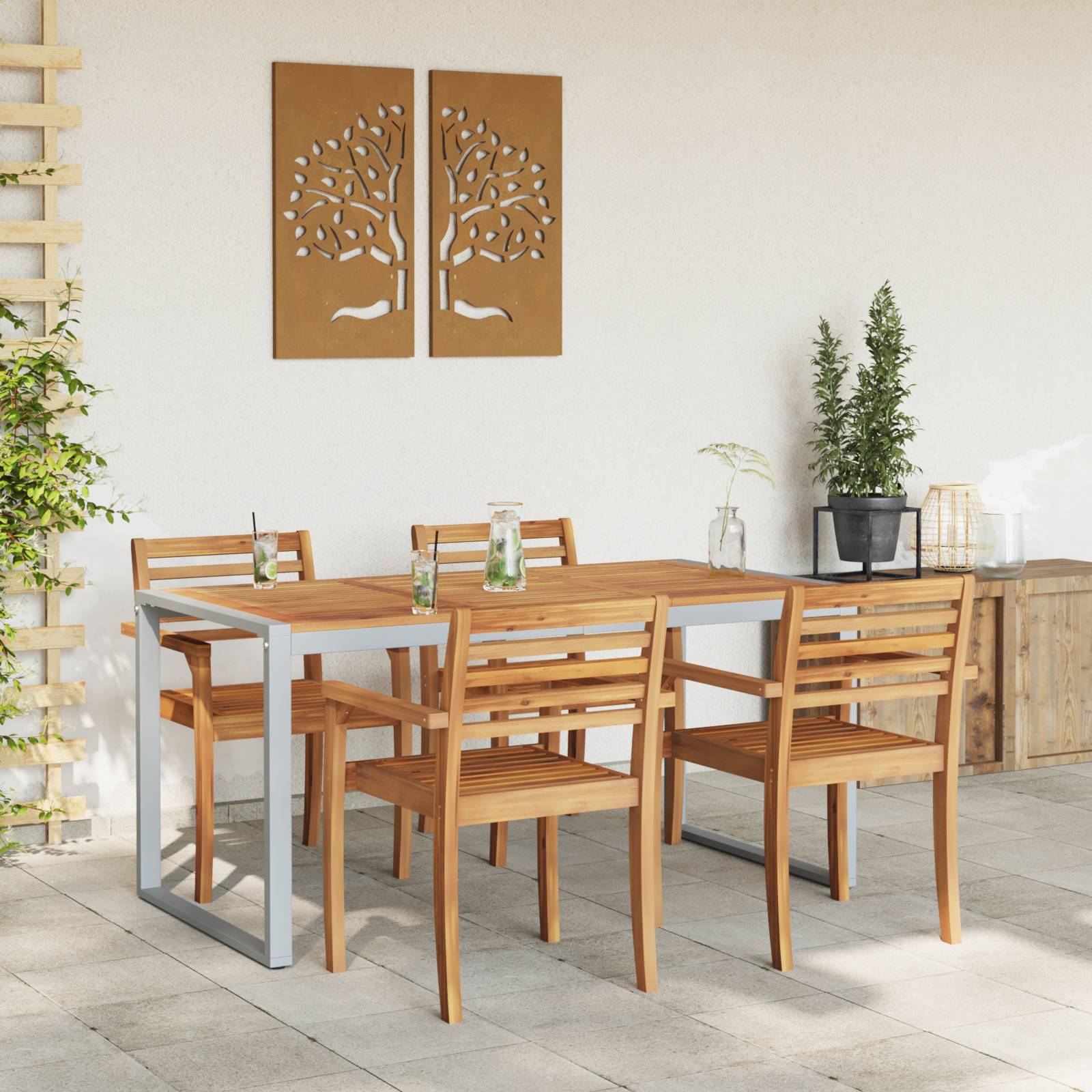 vidaXL Outdoor-Esstisch Grau 160x80x75 cm Stahl & Massivholz Akazie