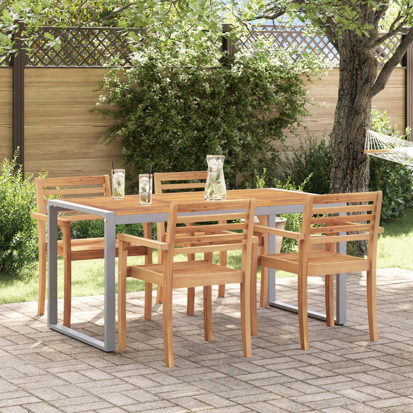vidaXL Outdoor-Esstisch Grau 160x80x75 cm Stahl & Massivholz Akazie