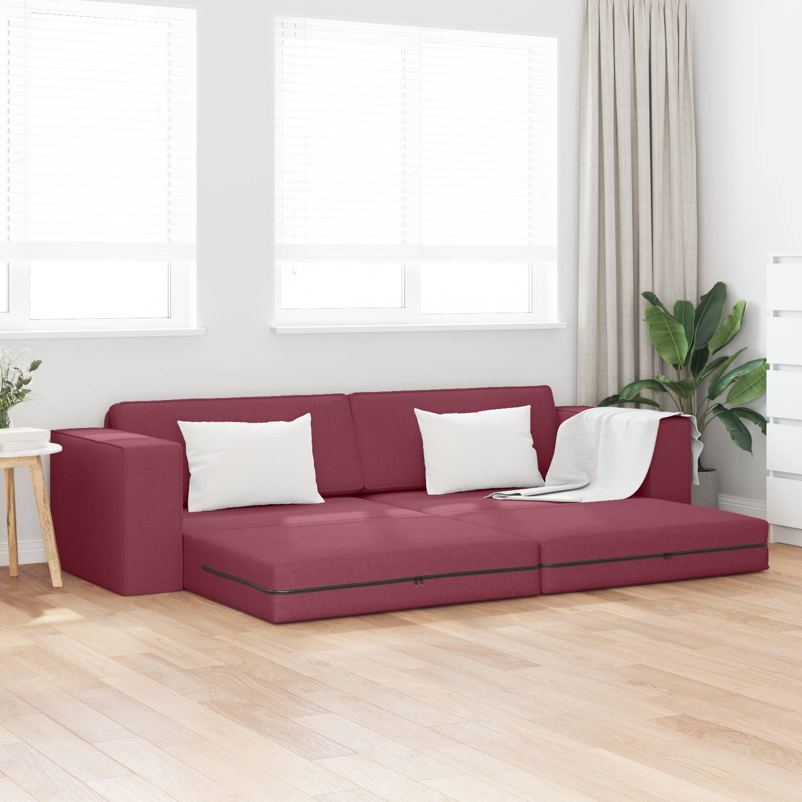 vidaXL Futon-Sofa-Bett 2-in-1 Burgunderrot 245x150x60.5 cm Stoff