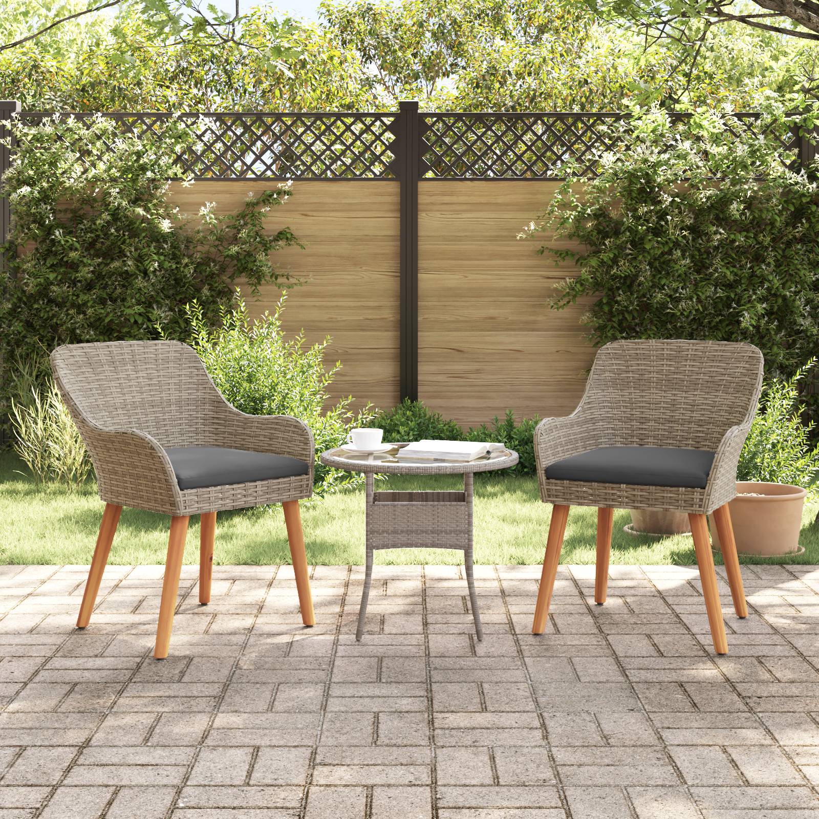 vidaXL Gartenstühle mit Kissen 2 Stück Schwarz Poly Rattan