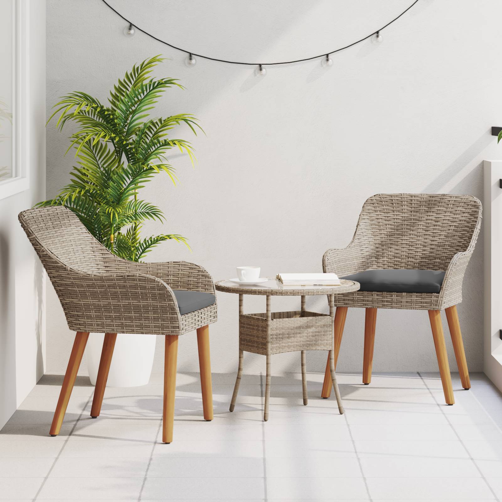 vidaXL Gartenstühle mit Kissen 2 Stück Schwarz Poly Rattan
