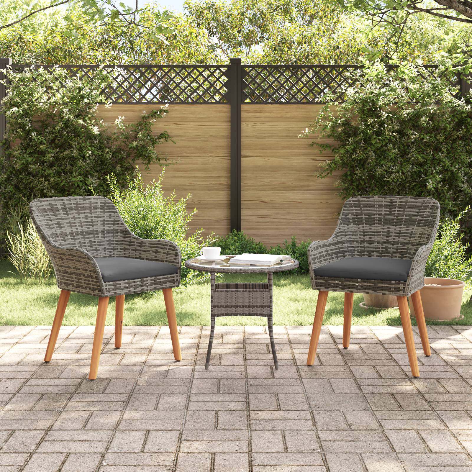vidaXL Gartenstühle mit Kissen 2 Stück Grau Poly Rattan