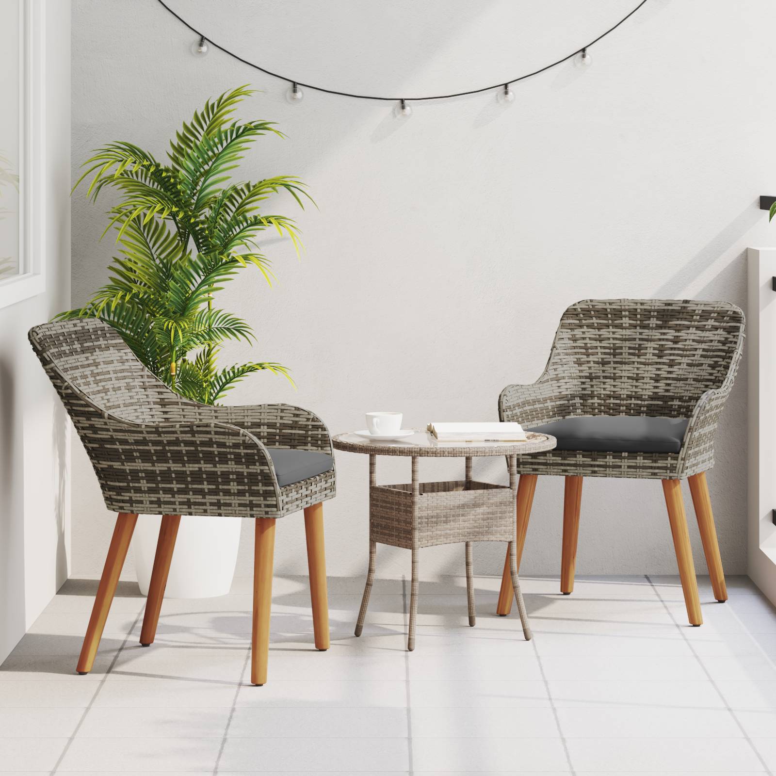 vidaXL Gartenstühle mit Kissen 2 Stück Grau Poly Rattan