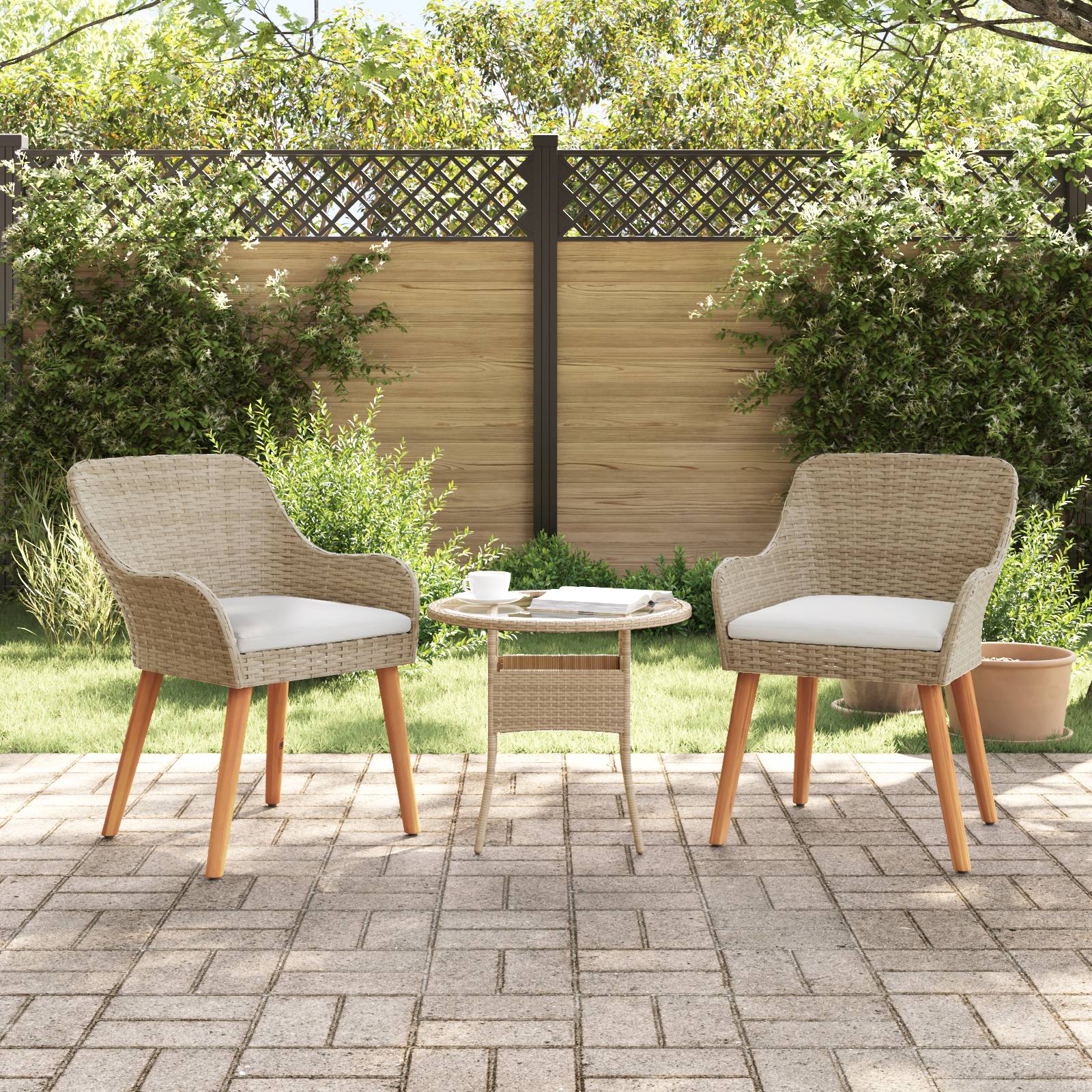 vidaXL Gartenstühle mit Kissen 2 Stück Beige Poly Rattan