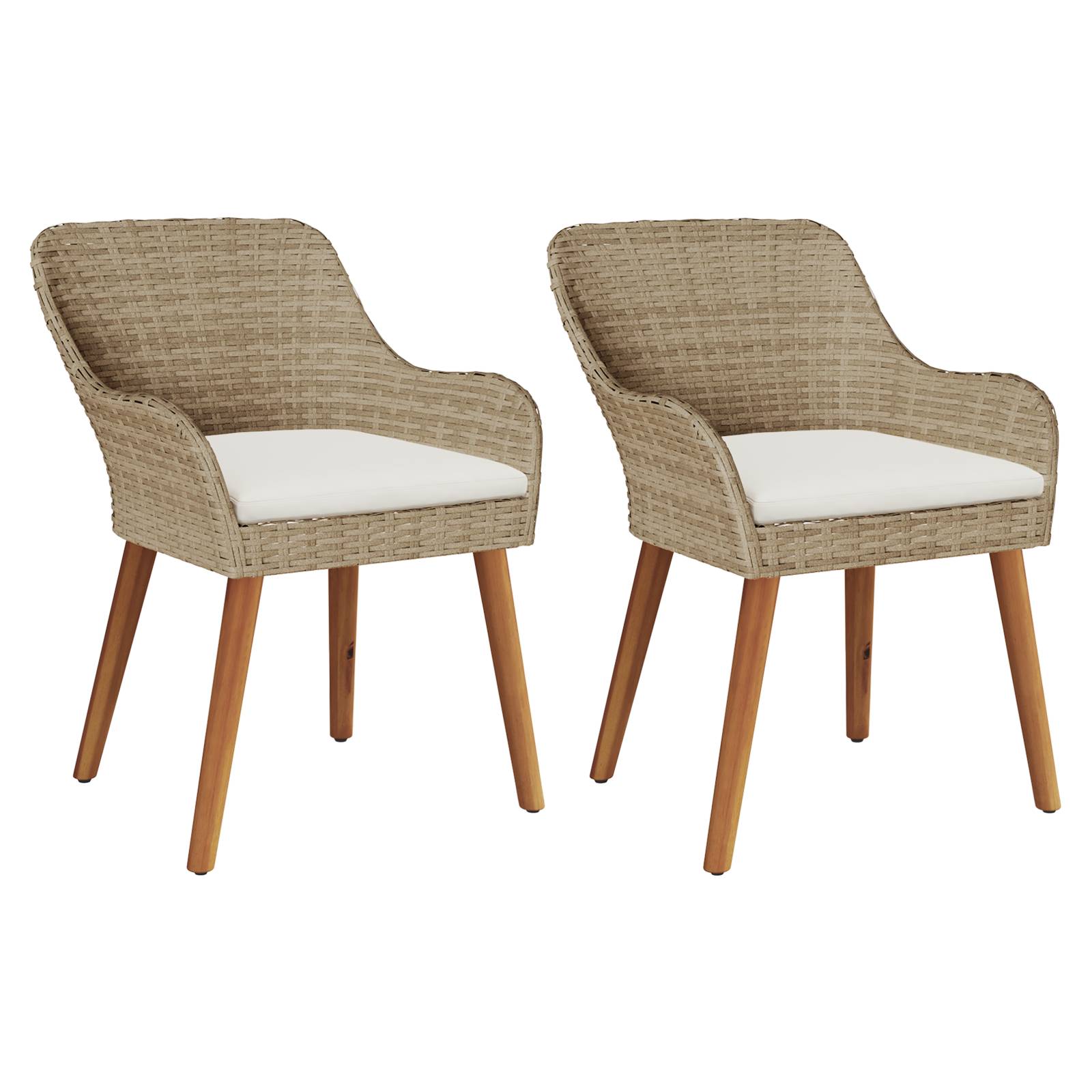 vidaXL Gartenstühle mit Kissen 2 Stück Beige Poly Rattan