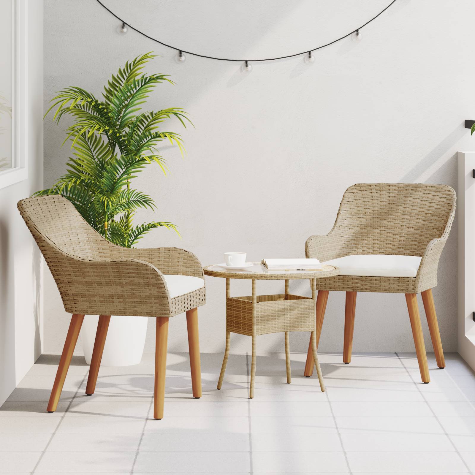 vidaXL Gartenstühle mit Kissen 2 Stück Beige Poly Rattan