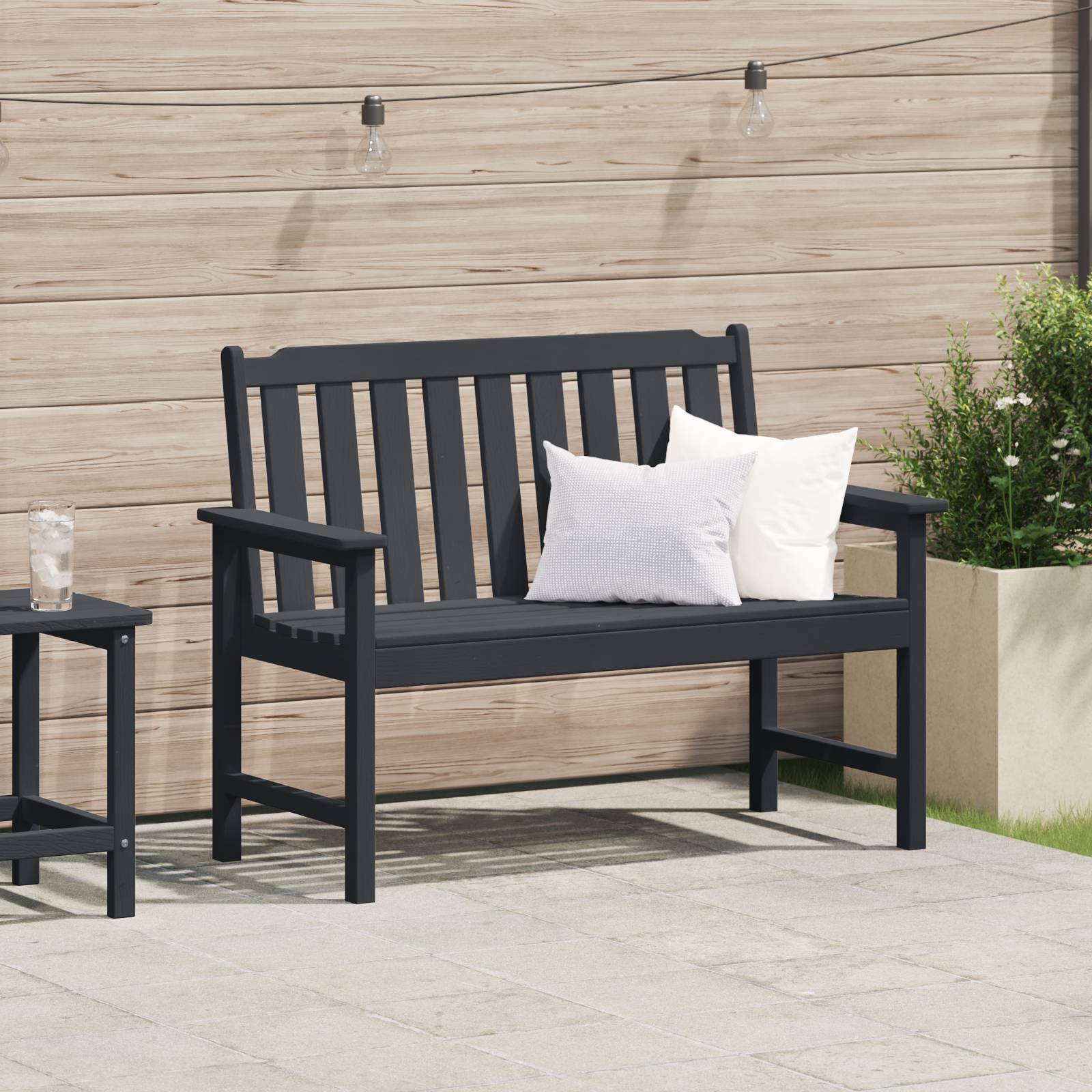 vidaXL Gartenbank Schwarz 120 cm HDPE