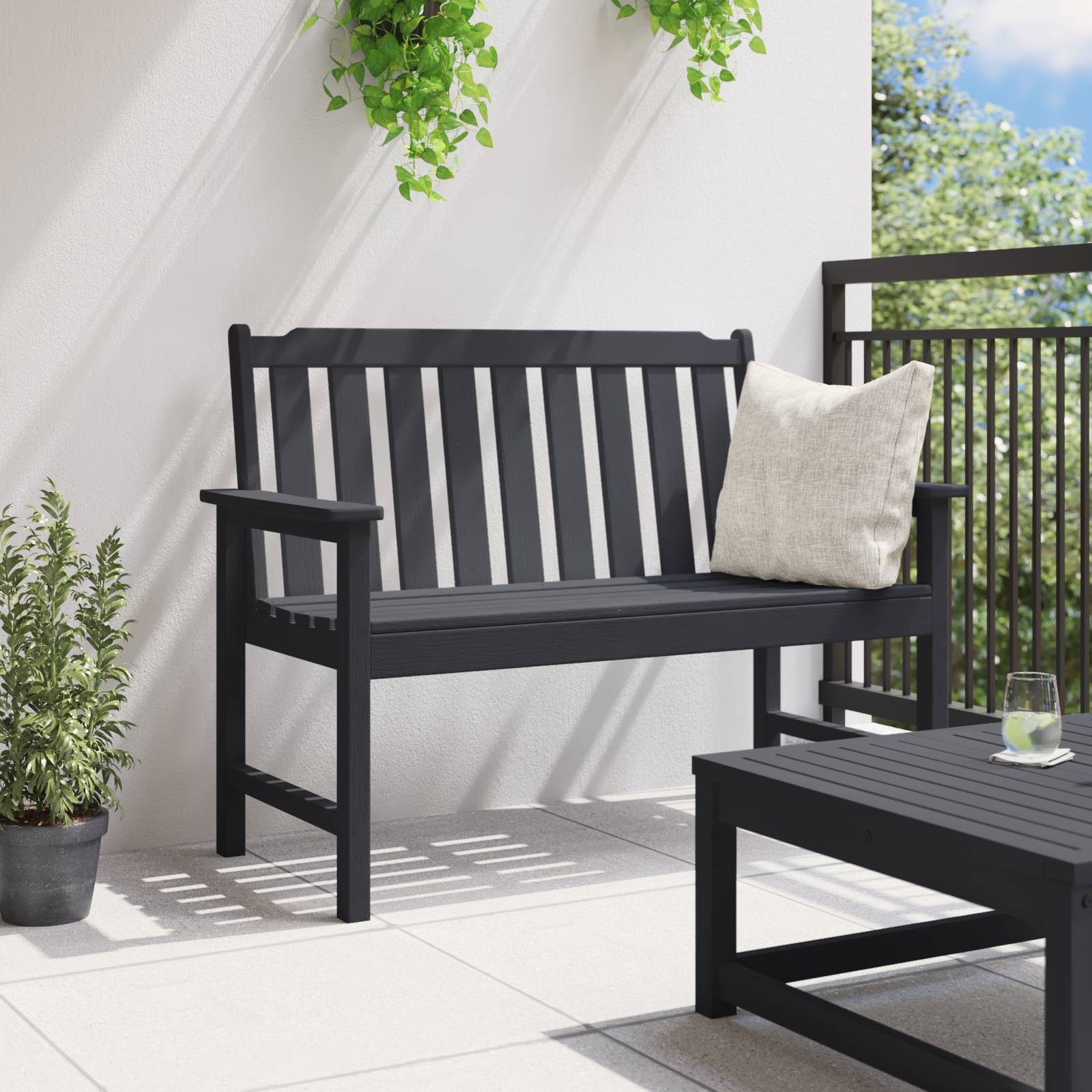 vidaXL Gartenbank Schwarz 120 cm HDPE