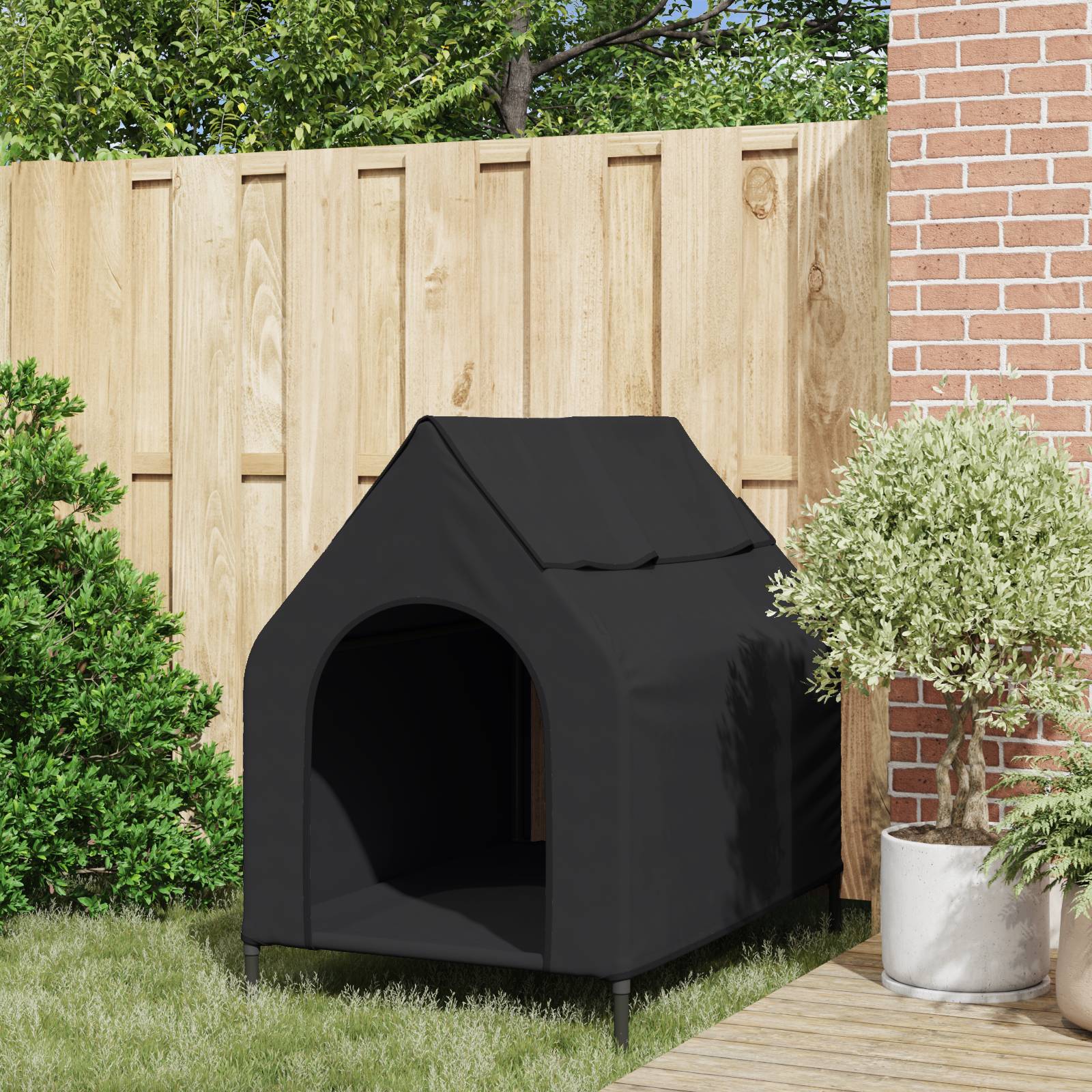 vidaXL Hundehütte Schwarze Oxford-Stoff und Stahl