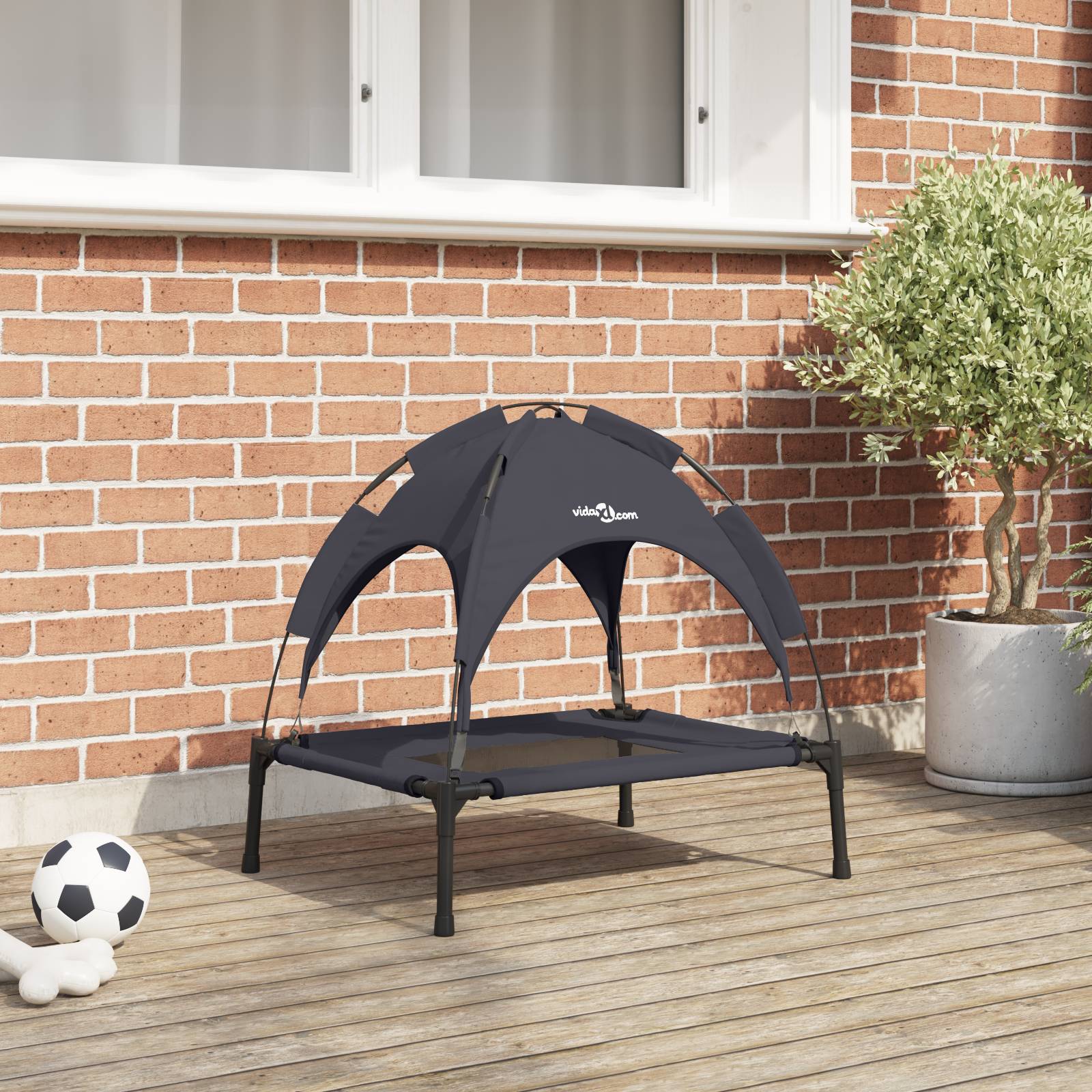 vidaXL Erhöhtes Hundebett mit Abnehmbarem Dach Schwarz S Metall