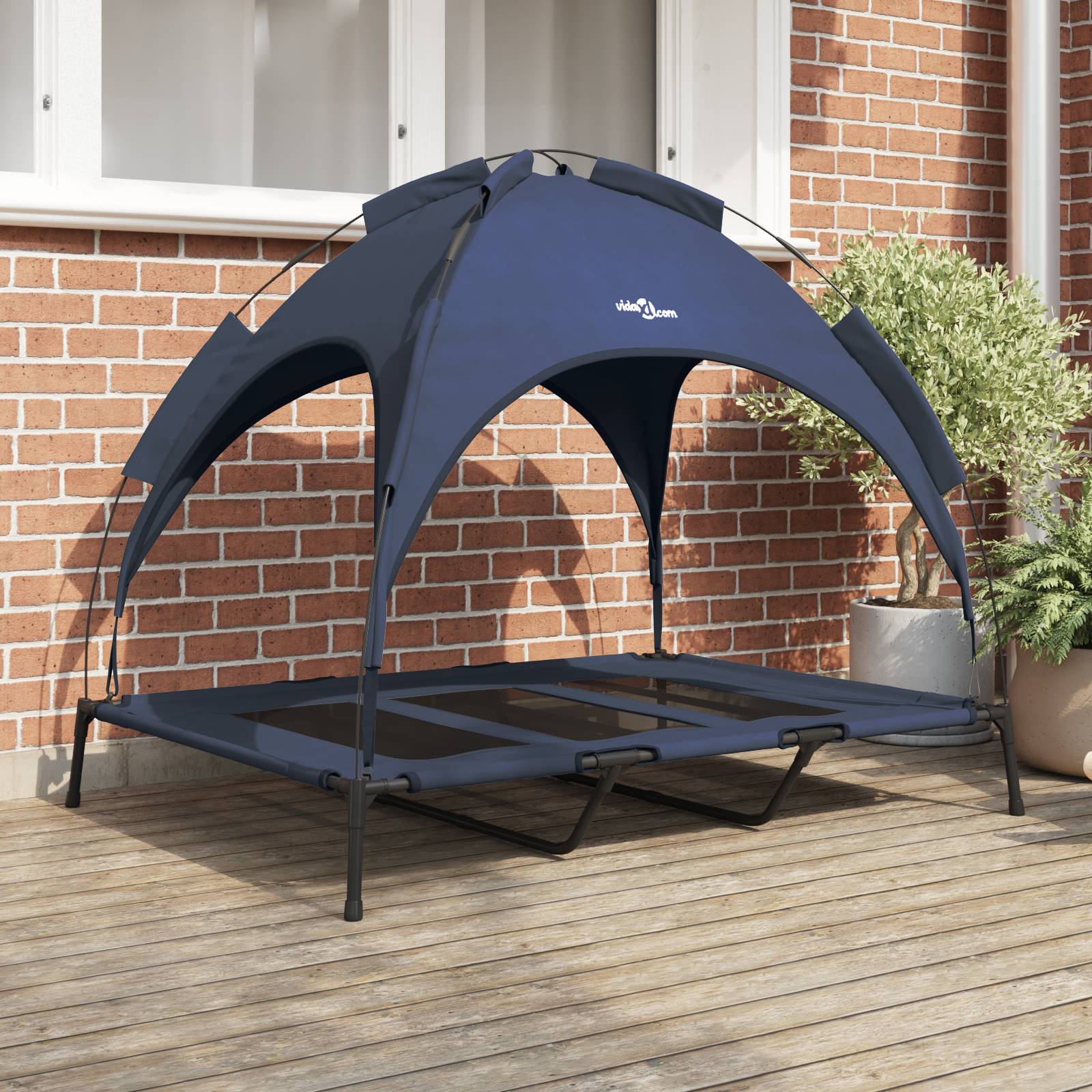 vidaXL Erhöhtes Hundebett mit abnehmbarem Dach Marine Blau XL Stahl