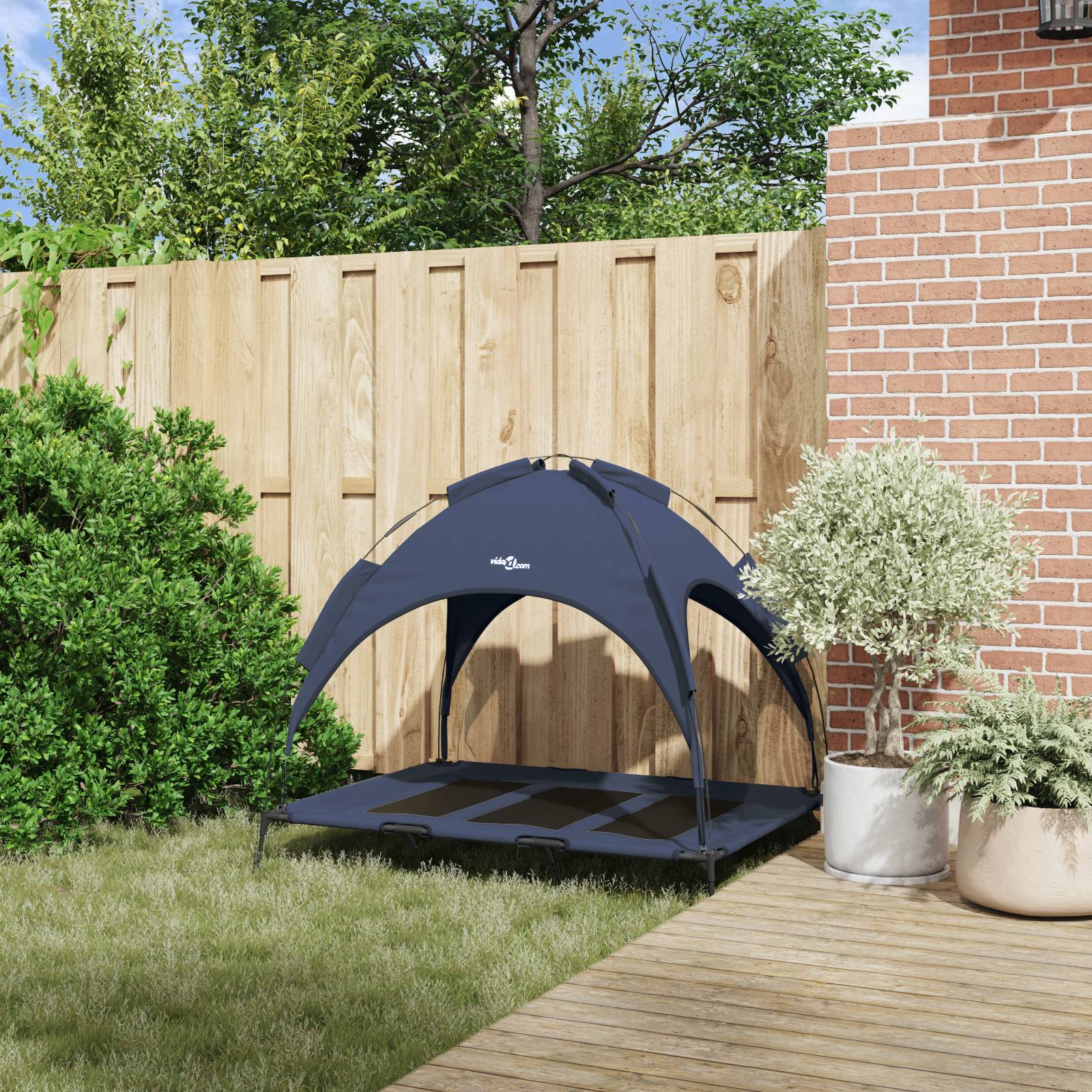vidaXL Erhöhtes Hundebett mit abnehmbarem Dach Marine Blau XL Stahl