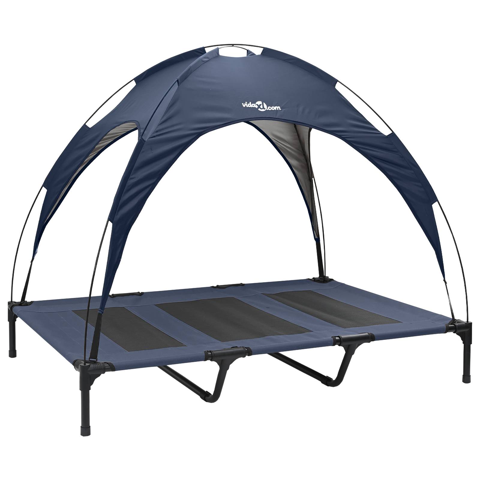 vidaXL Erhöhtes Hundebett mit abnehmbarem Dach Marine Blau XL Stahl