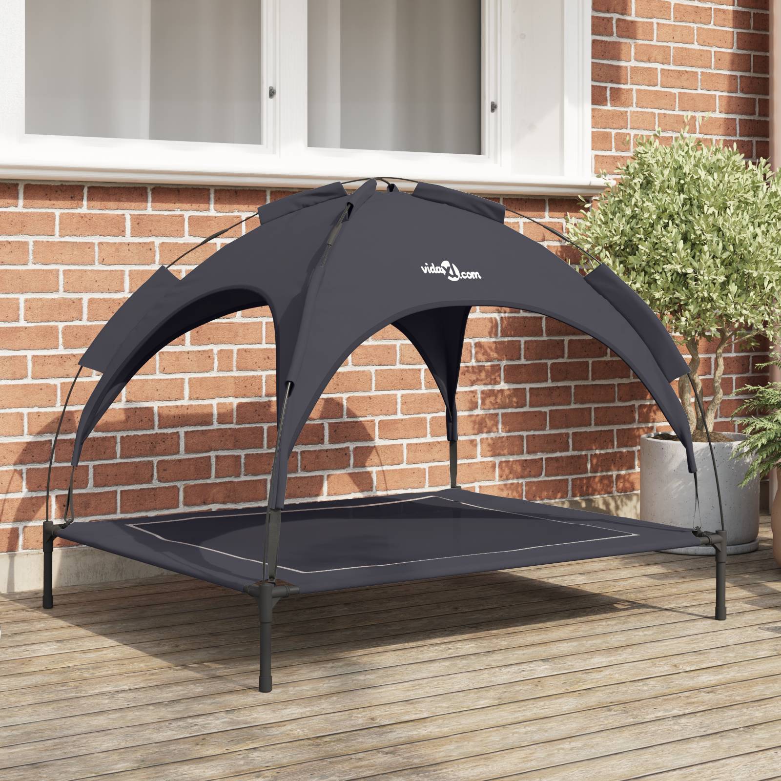vidaXL erhöhtes Hundebett mit abnehmbarem Dach Schwarz XL Stahl
