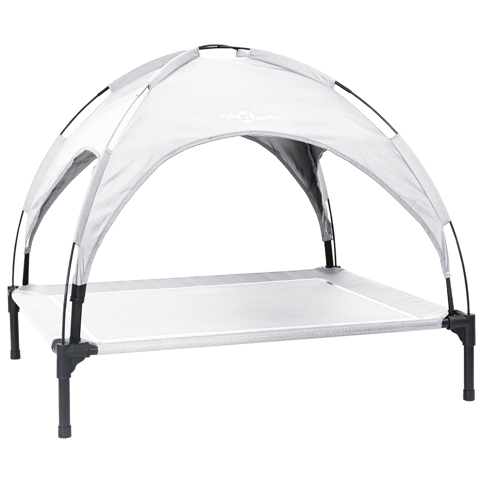 vidaXL Hochgestelltes Hundebett mit abnehmbarem Dach Silbergrau XL Stahl