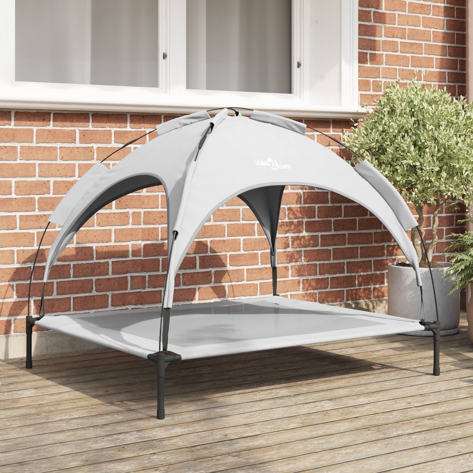 vidaXL Hochgestelltes Hundebett mit abnehmbarem Dach Silbergrau XL Stahl