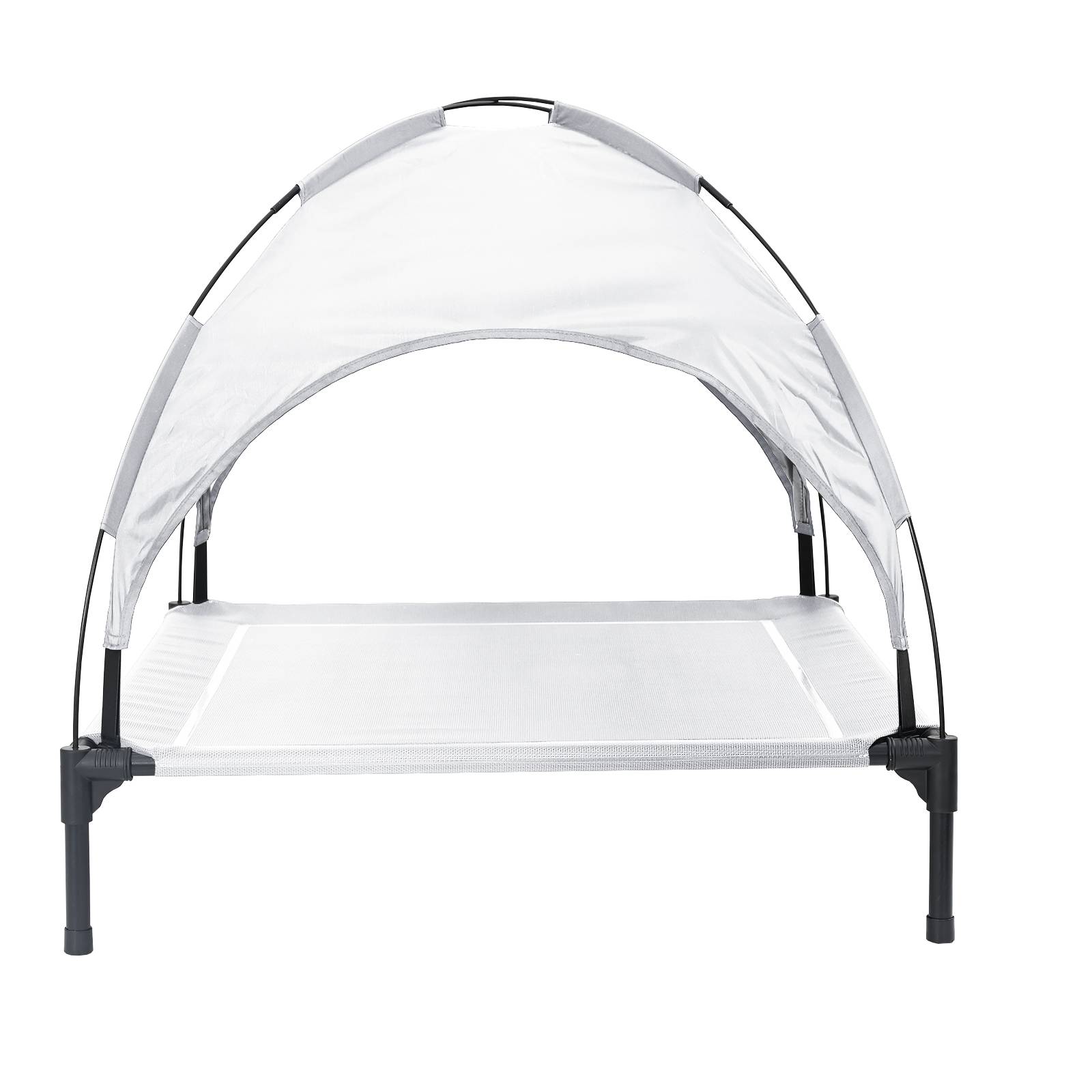 vidaXL Hochgestelltes Hundebett mit abnehmbarem Dach Silbergrau XL Stahl